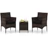 Costway - 3 PCS Outdoor Conversation Set with Cushioned Seat & Tempered Glass Tabletop - Black,Mix Brown