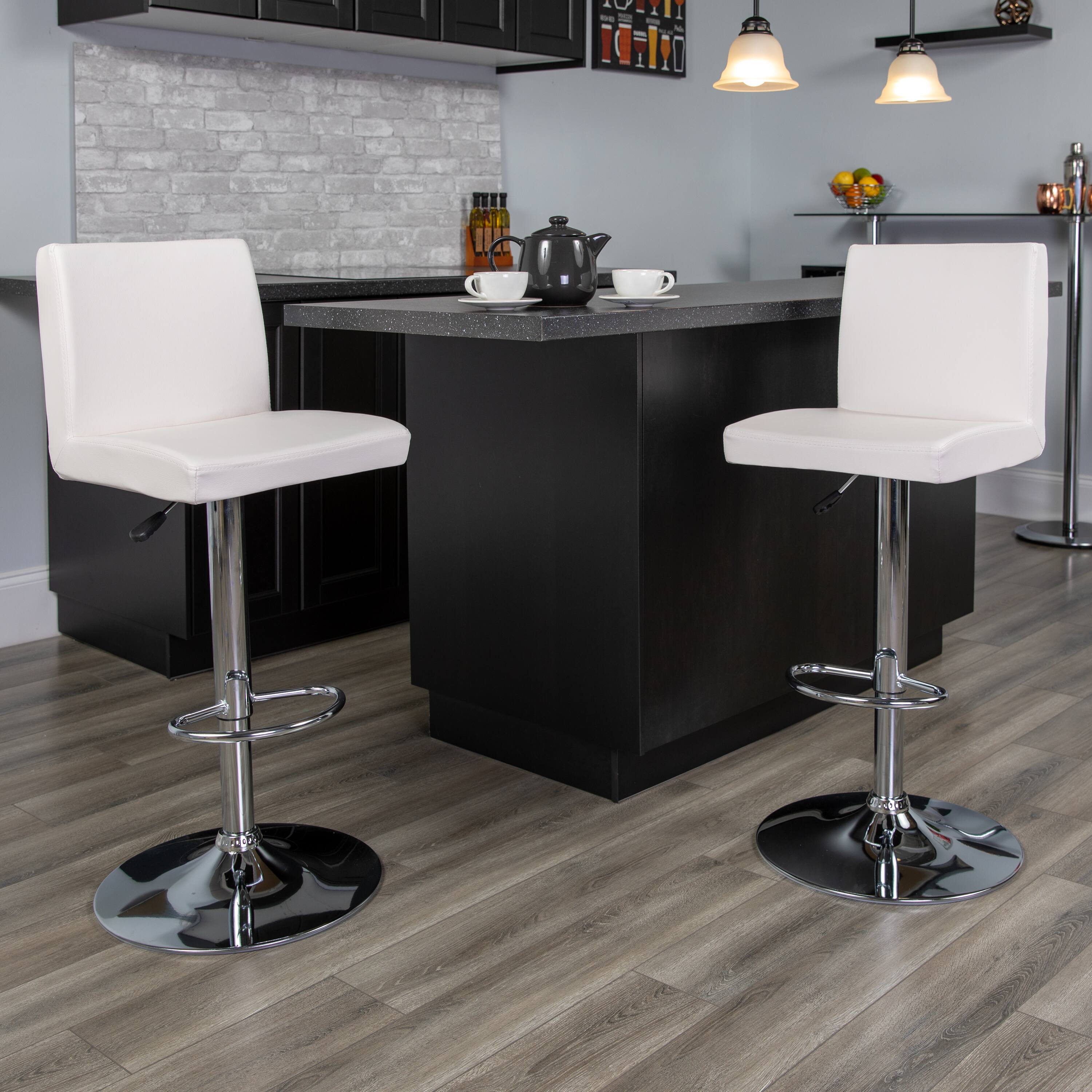 Front. Emma + Oliver - Panel Back Adjustable Height Barstool with Chrome Base - White.