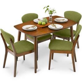 Best Choice Products - 5-Piece Wooden Mid-Century Modern Dining Set w/ 4 Chairs, Padded Seat & Back - Walnut/Olive Green