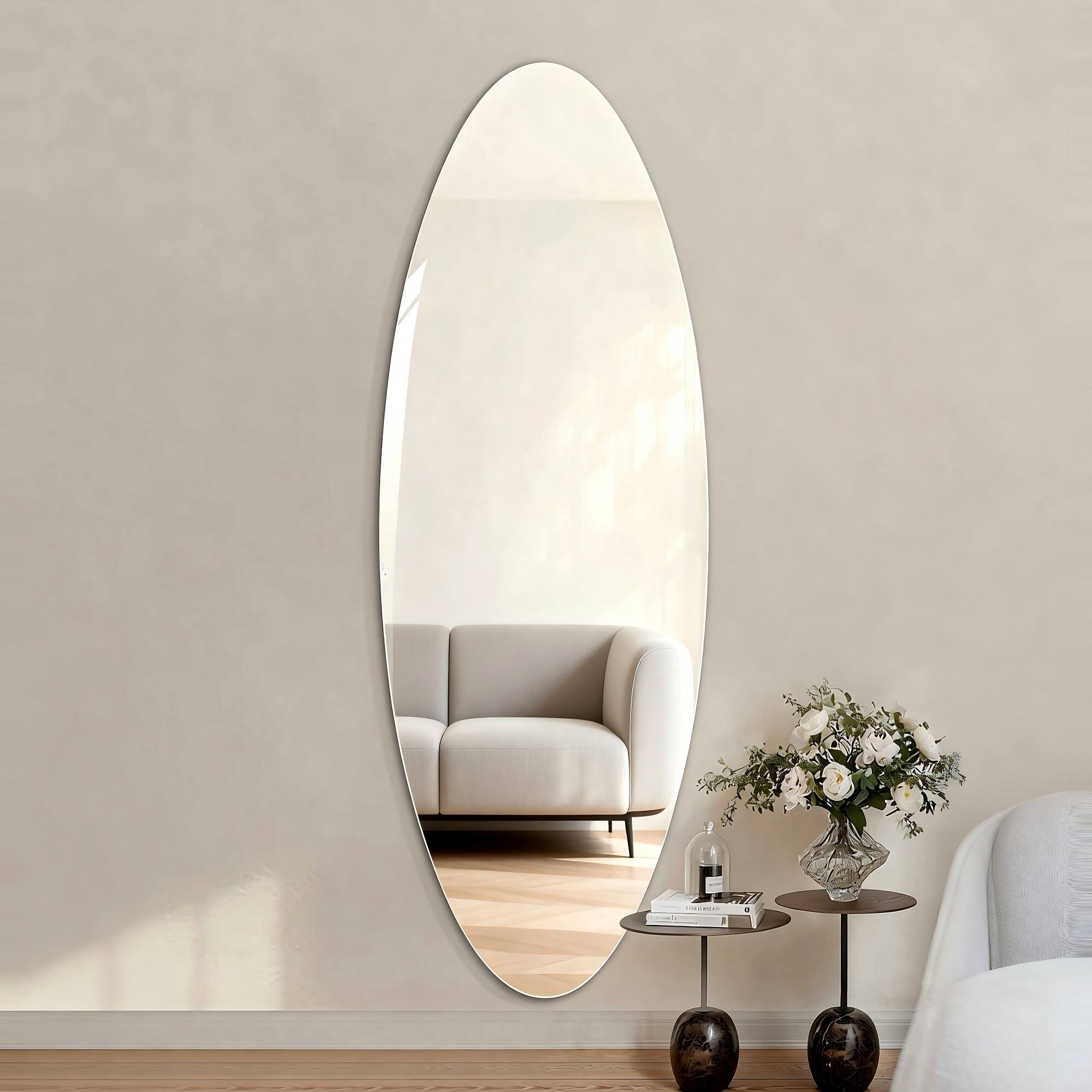 Alt View 2. Boyel Living - 63 by 24 Inch Modern Oval Full Length Wall Mirror HD Copper Free Silver Glass Shatterproof for Bedroom Salon.