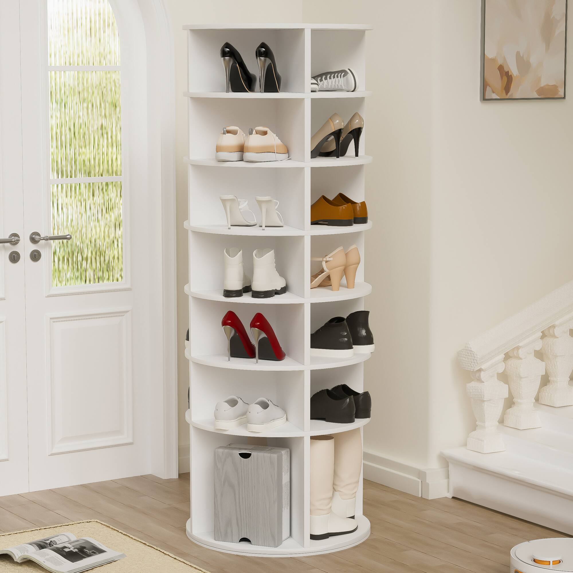 Alt View 7. GOODSILO - 7-Tier Rotating Shoe Rack Tower with High Bottom Design for Organized Shoe Storage - White.
