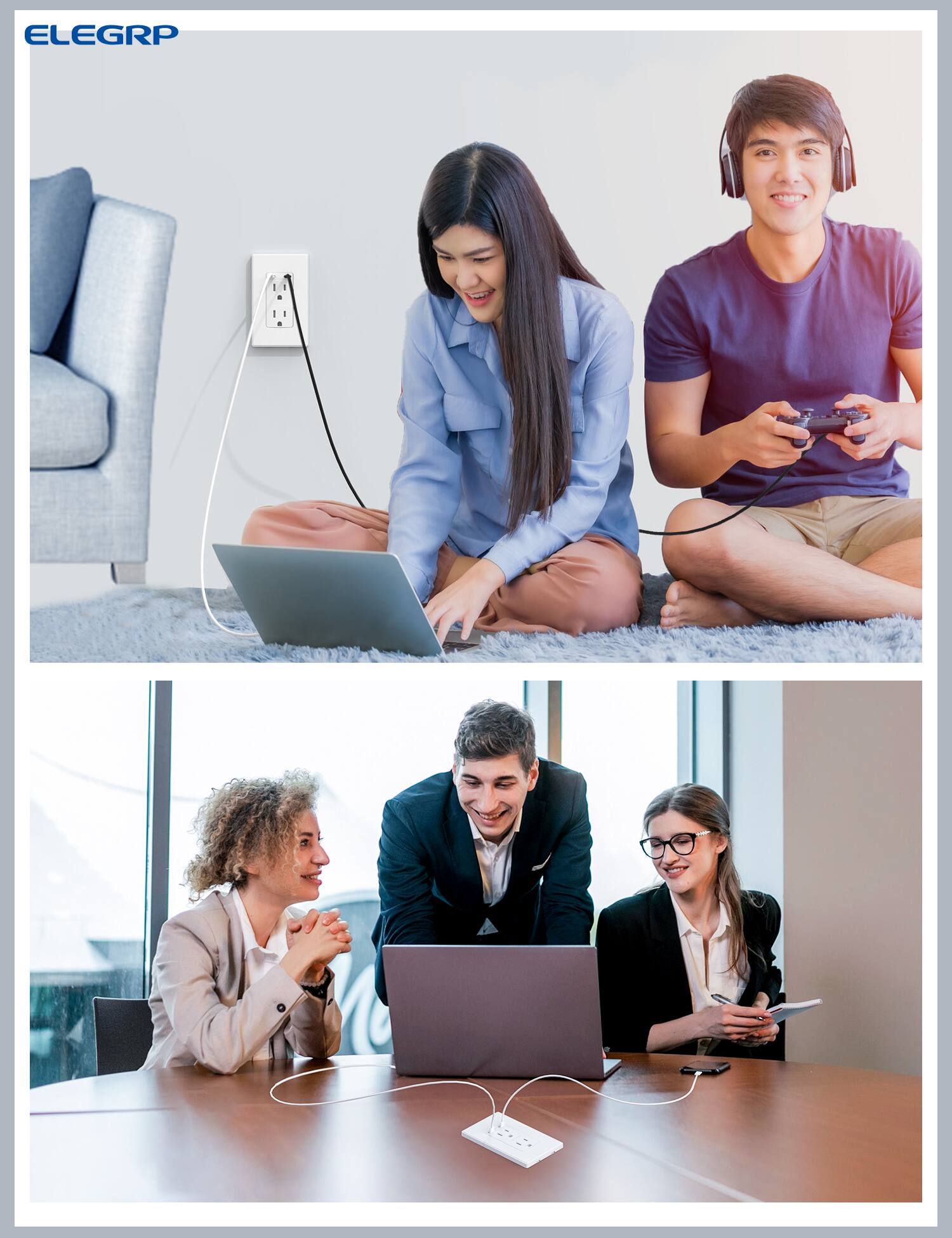 Alt View 2. ELEGRP - ELEGRP USB Outlets Receptacles, 65W Dual USB C Wall Outlet, 15A Tamper Resistant with Wall Plate, UL Listed,White,1Pack - White.