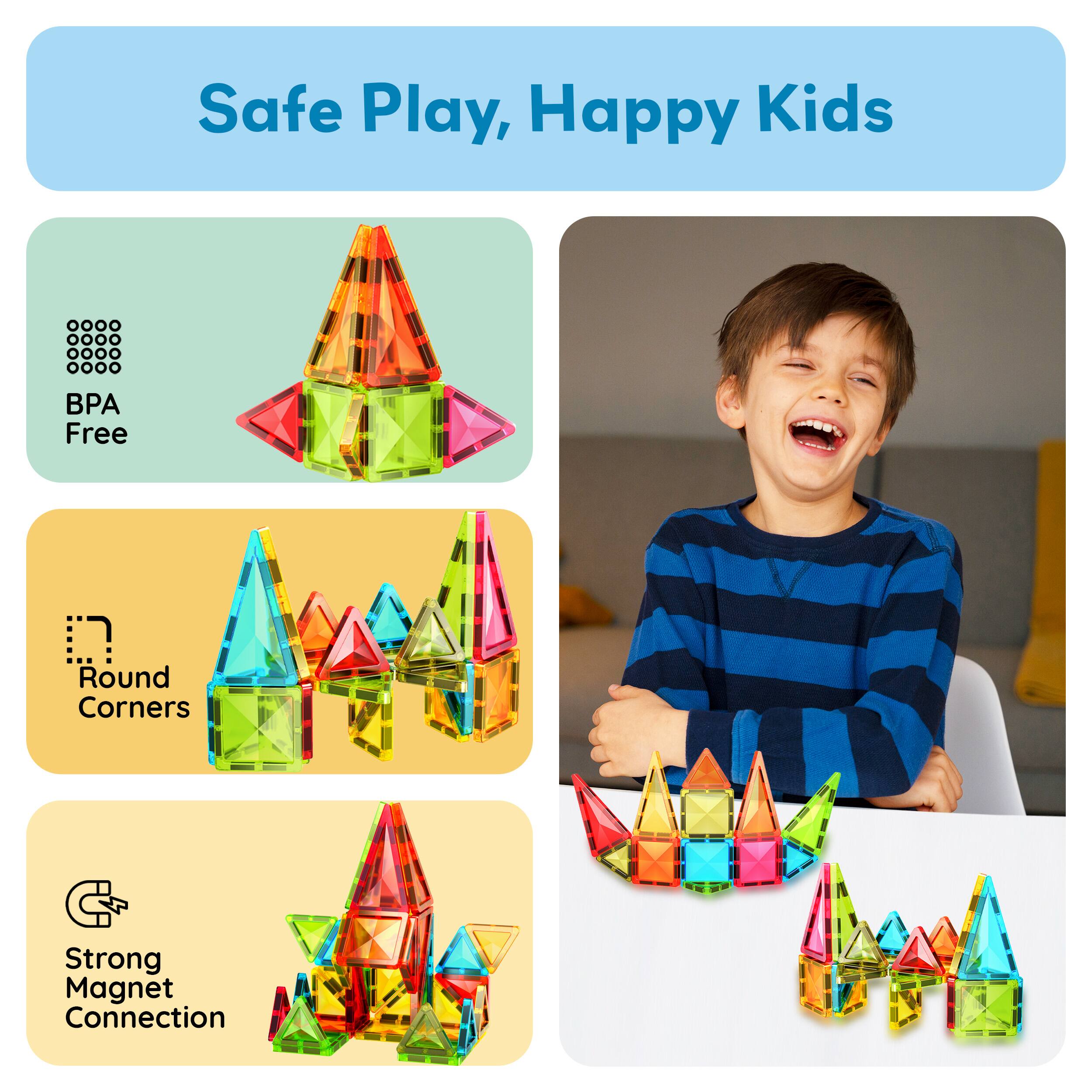 Safe Play, Happy Kids

- BPA Free
- Round Corners
- Strong Magnet Connection