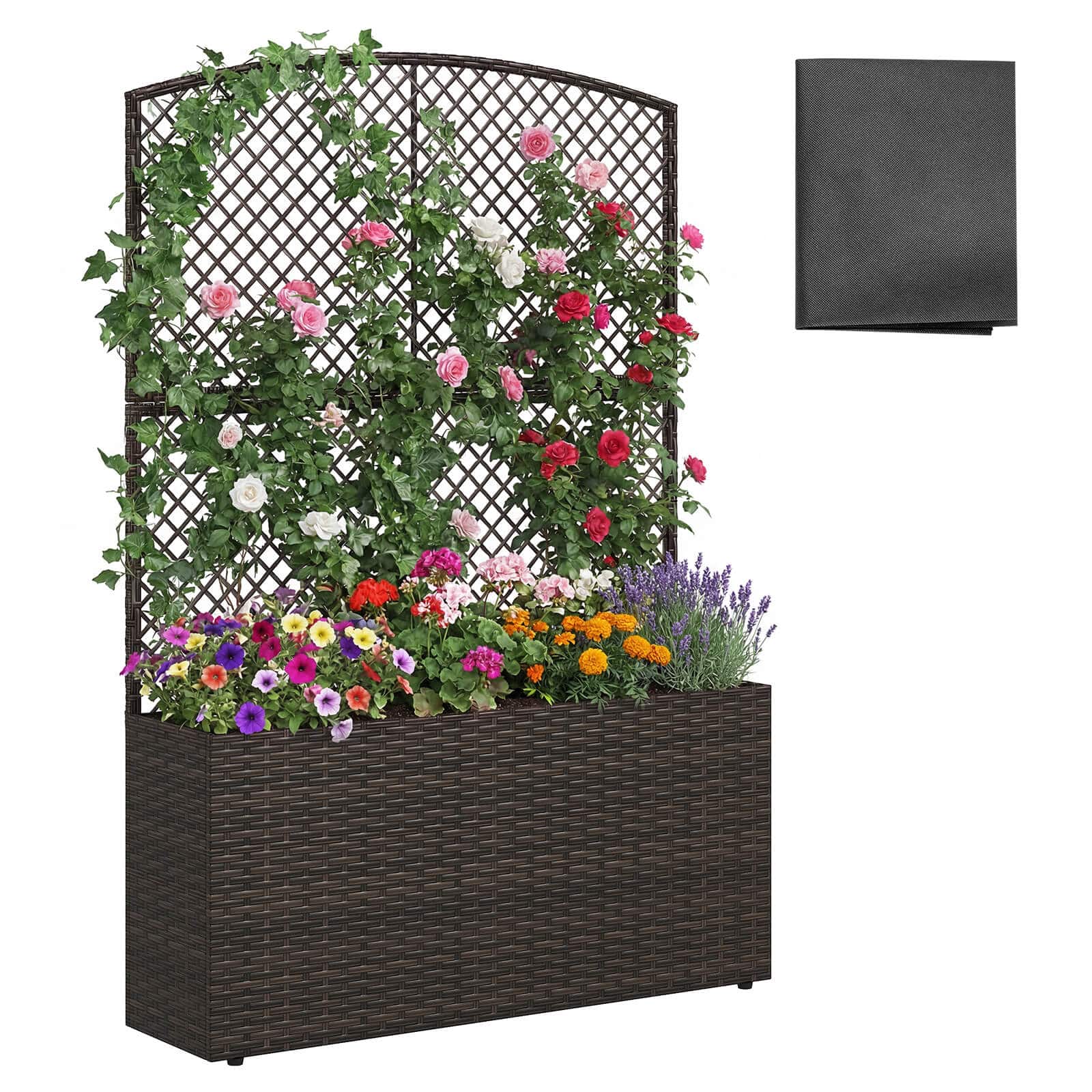 Costway - 1 PCS 58" Raised Garden Bed with Trellis, Wicker Planter Box with Privacy Screen - Brown