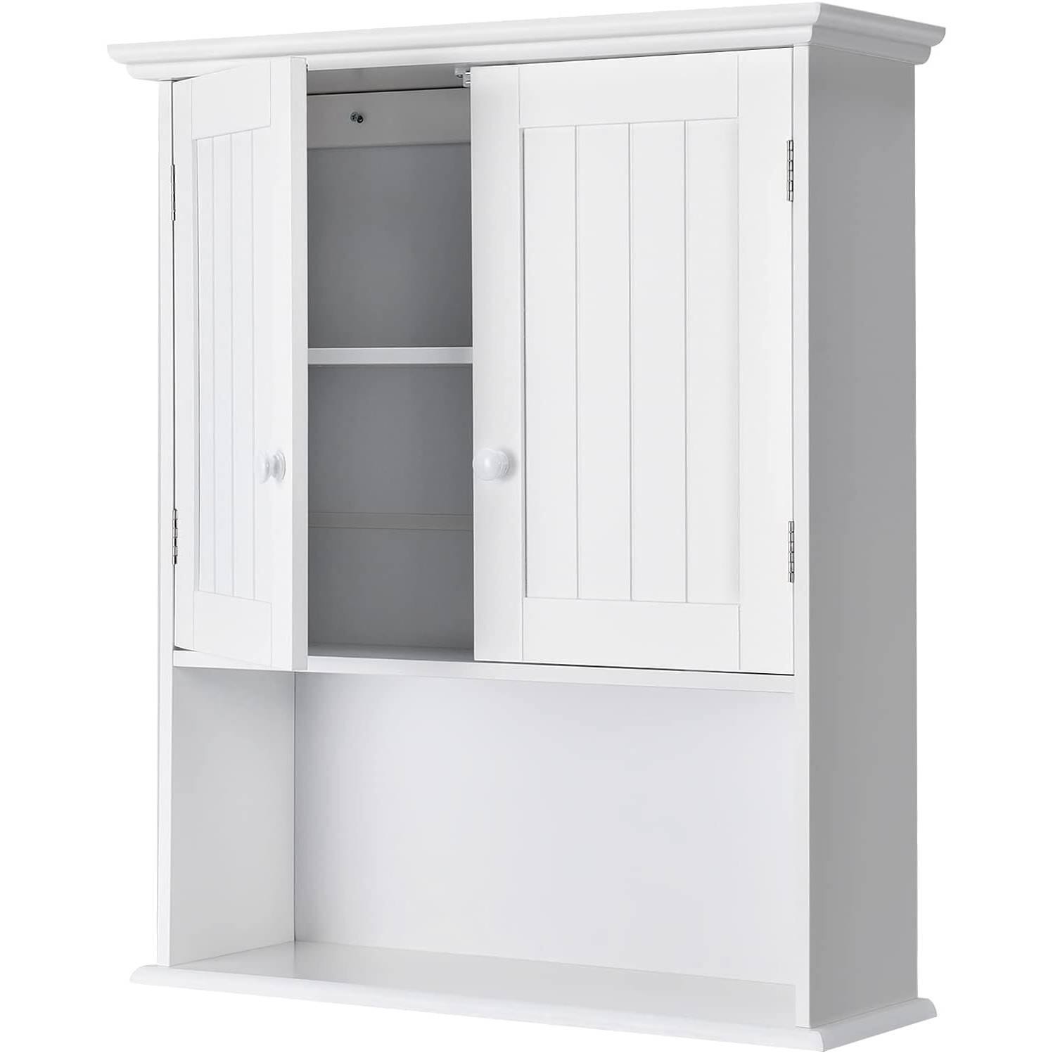 Angle. Hivvago - Bathroom Wall Mount Medicine Cabinet with Open Storage Shelf in White - White.