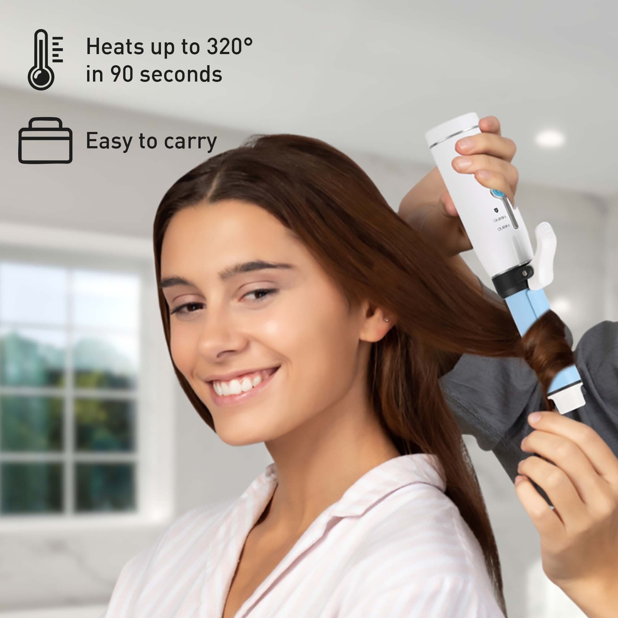 Heats up to 320° in 90 seconds  
Easy to carry