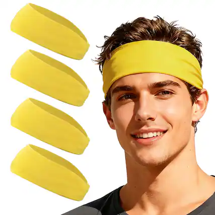 Front. Unique Bargains - Sport Headbands for Men & Women, Stretchy Sweatband Absorbent Headbands, 4pcs - For Yoga/Sports/Running/Fitness/Cycling - Yellow.