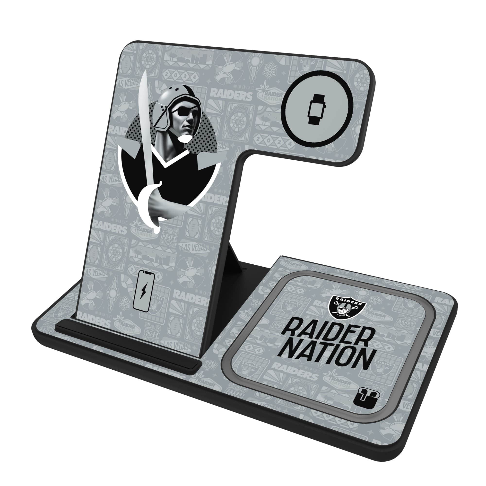 Keyscaper - Black Las Vegas Raiders 3-in-1 Charging Station - Black