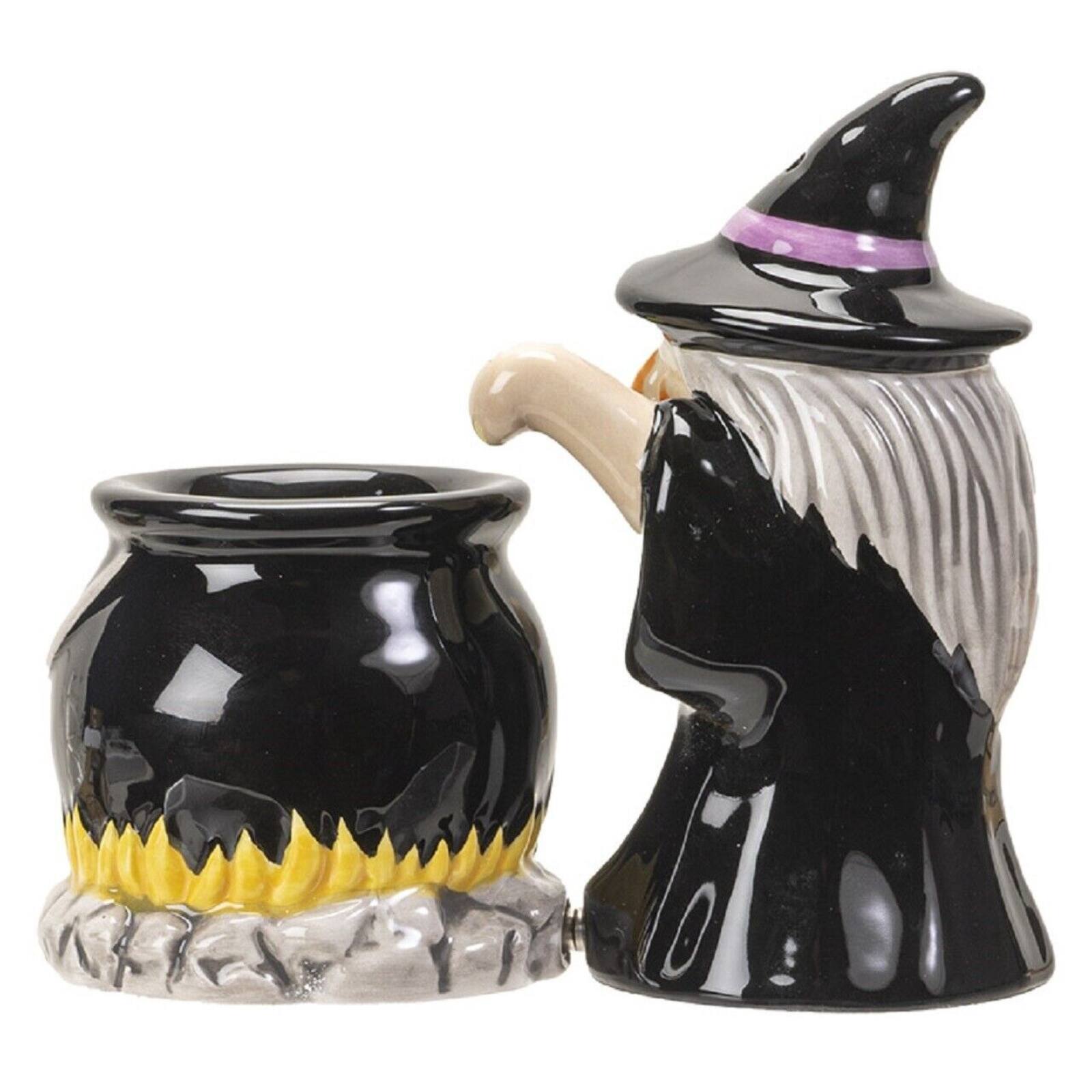 Angle. Pacific Trading - Pacific Trading Witch and Cauldron Magnetic Salt and Pepper Shaker Set 2.2 Inch - Black.