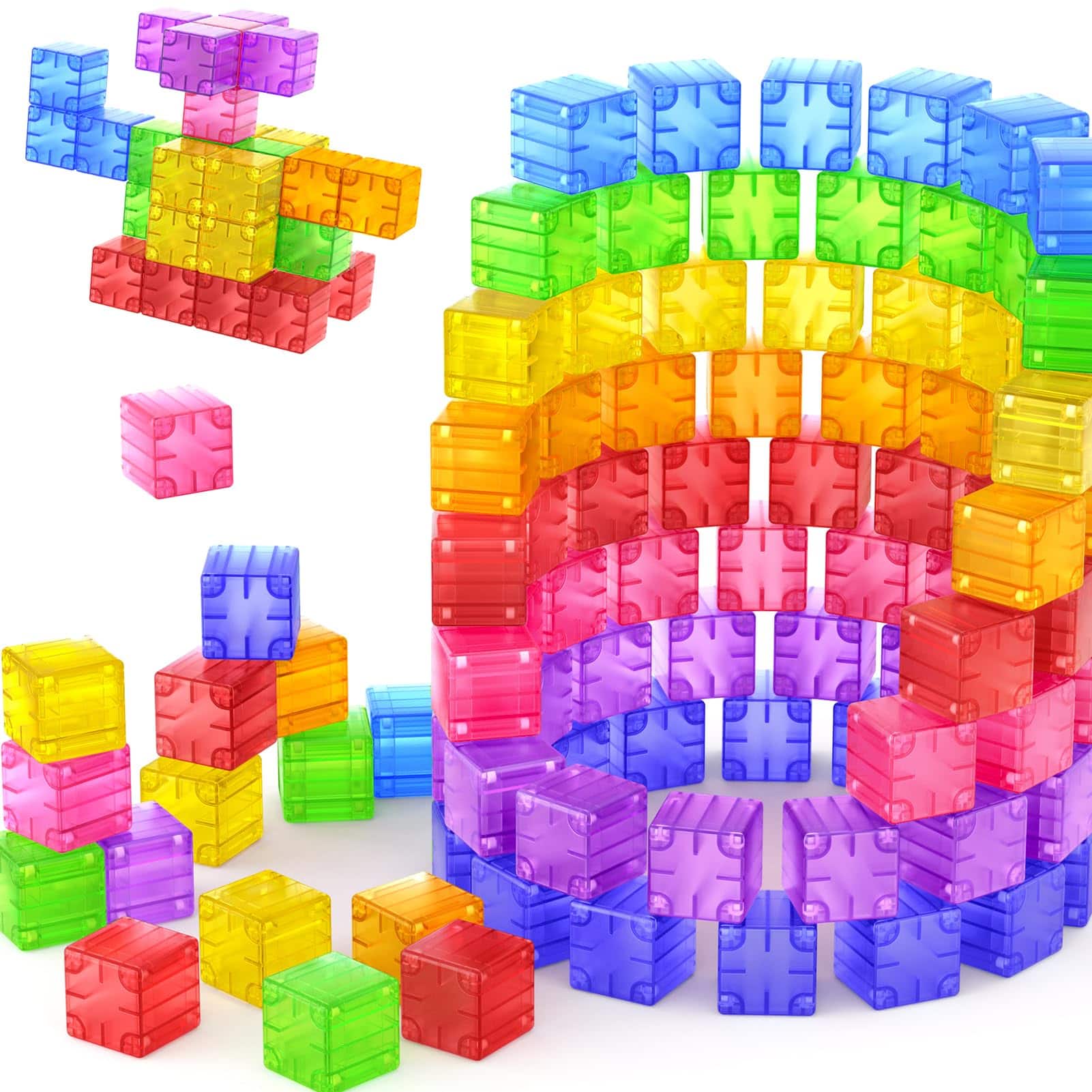 PARKER SLATER - Magnetic Blocks - 52pcs Translucent Cubes Digit Building Toys For Rainbow Stem Creativity 3+ Year Old & Christmas