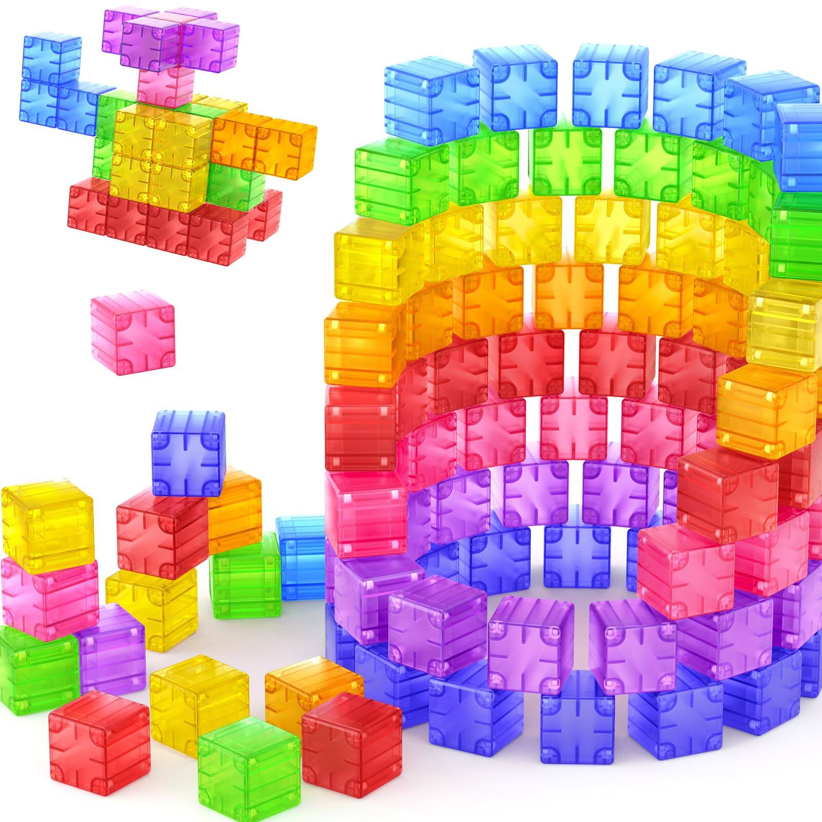 Front. PARKER SLATER - Magnetic Blocks - 52pcs Translucent Cubes  Digit Building Toys For Rainbow Stem Creativity 3+ Year Old & Christmas.