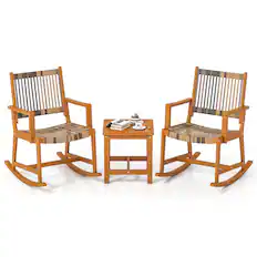 Front. Costway - Costway 3 Piece Patio Rocking Set with Rattan Seat & Back Square Side Table for Porch - Brown.
