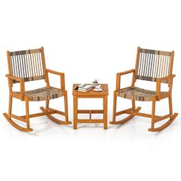 Costway - 3 Piece Patio Rocking Set with Rattan Seat & Back Square Side Table for Porch - Brown