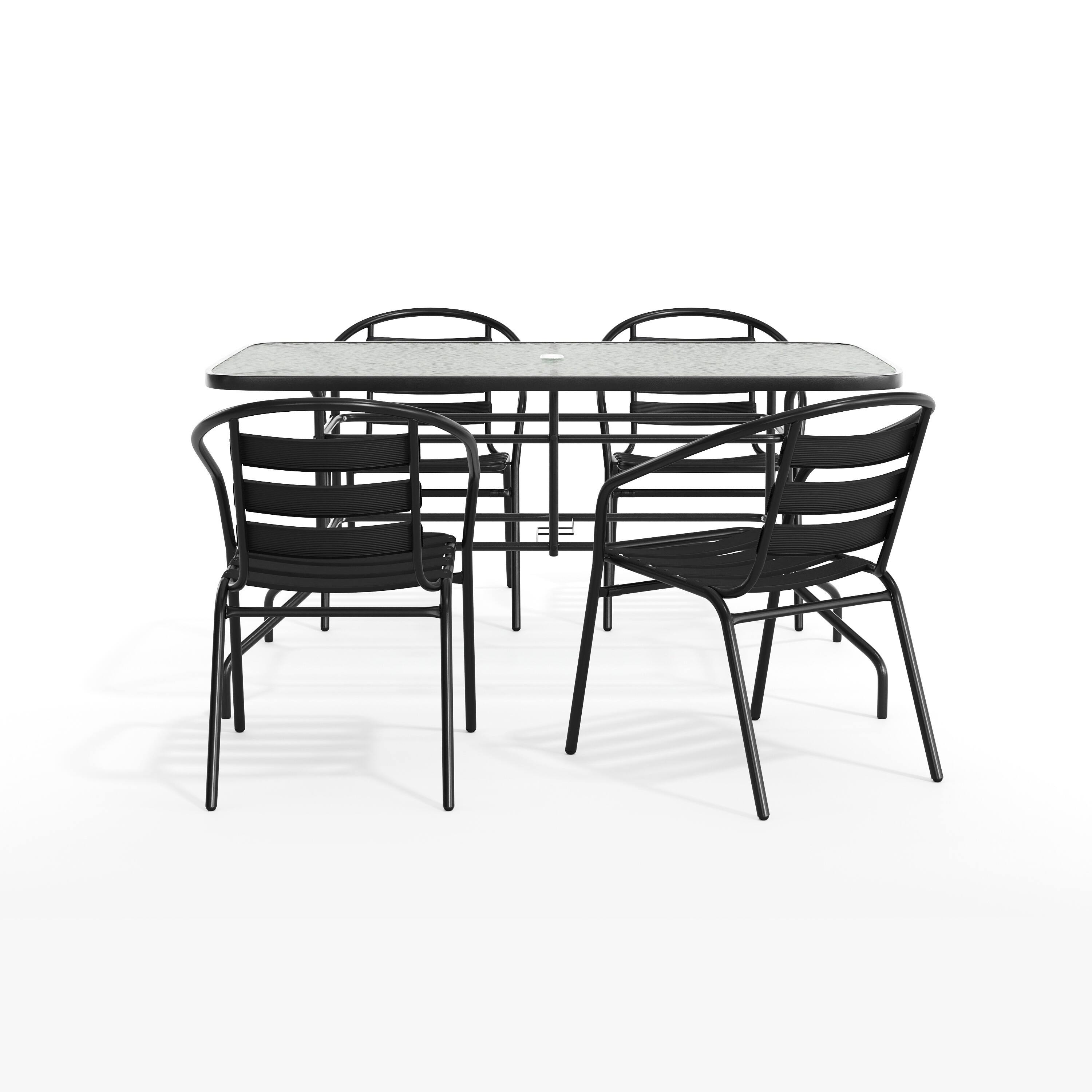 Alt View 10. Emma + Oliver - Patio Table & Chairs Set with Rectangular Metal Table with Tempered Glass Top and Stacking Chairs - Black.