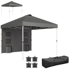 Outsunny - 10' x 10' Pop Up Canopy Tent with Sidewall, UPF50+ Instant Sun Shelter with Storage Pockets, Vented Roof - Dark Gray