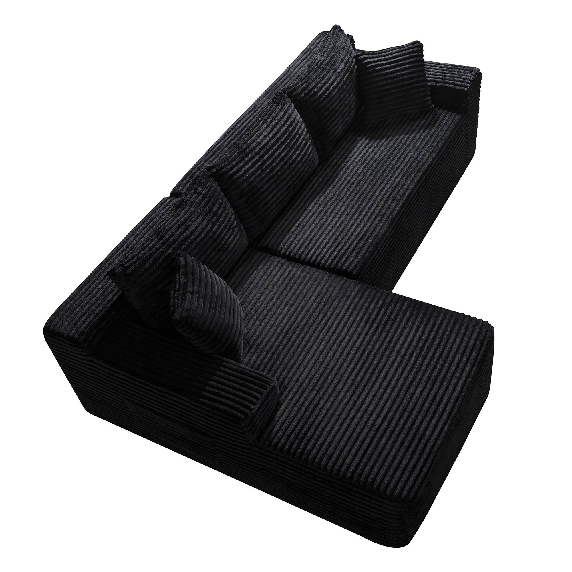 Alt View 5. Boyel Living - 106.3-Inch Corduroy Modular L-Shaped Cloud Sectional Sofa with Chaise - Black.