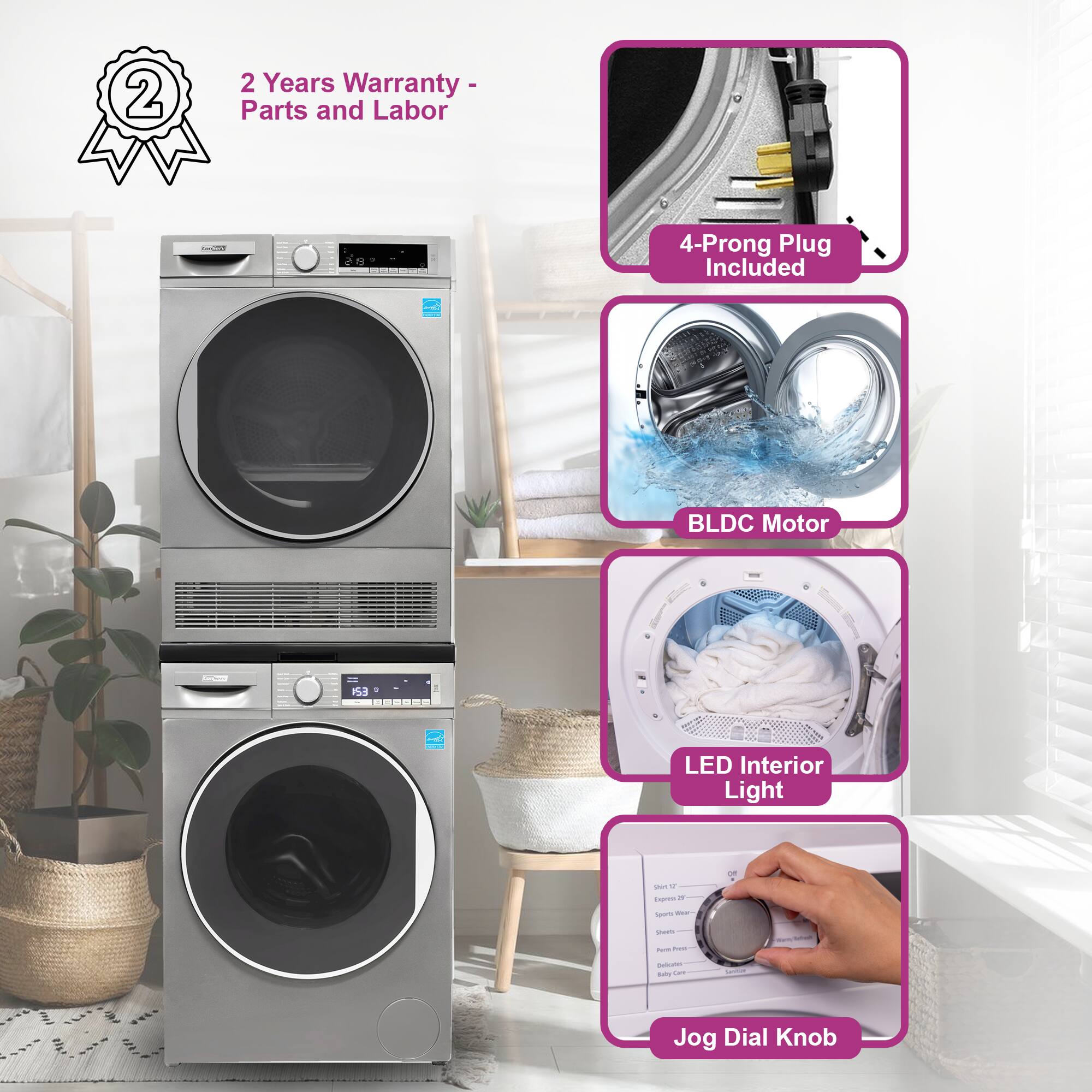 2 Years Warranty - Parts and Labor

4-Prong Plug Included

BLDC Motor

LED Interior Light

Jog Dial Knob