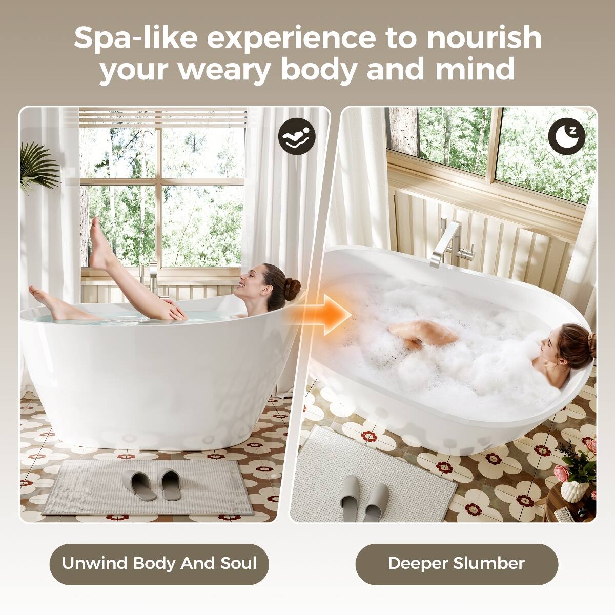 Loheer Freestanding Acrylic Soaking Bathtub with Chrome Drain and ...