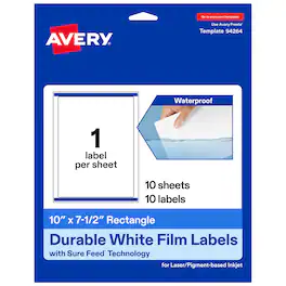 Avery - 10" x 7-1/2" Waterproof Rectangle Labels, 10 Labels - White