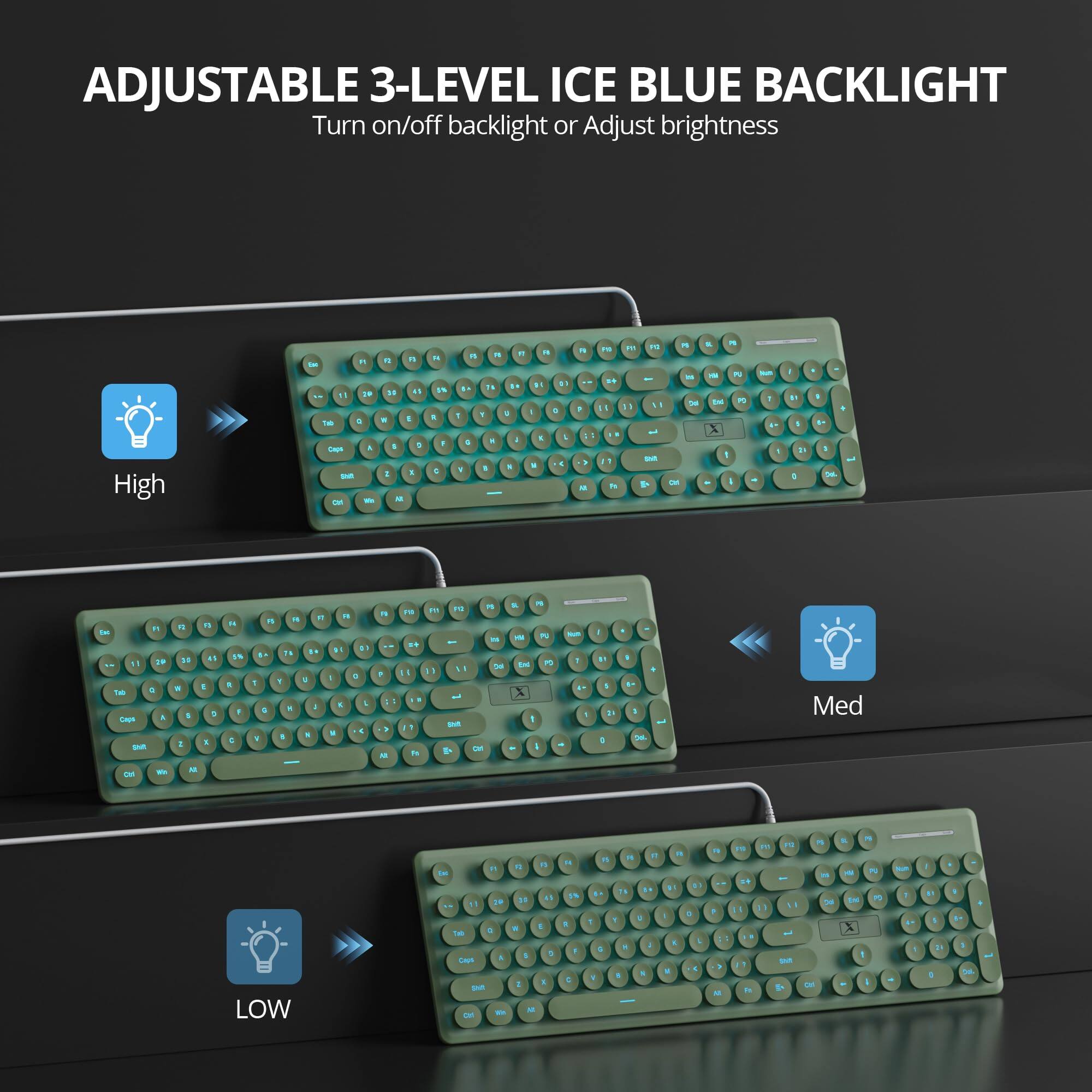 HM 1810 Quiet Wired Membrane Green Full Size Typewriter Key Board With ...