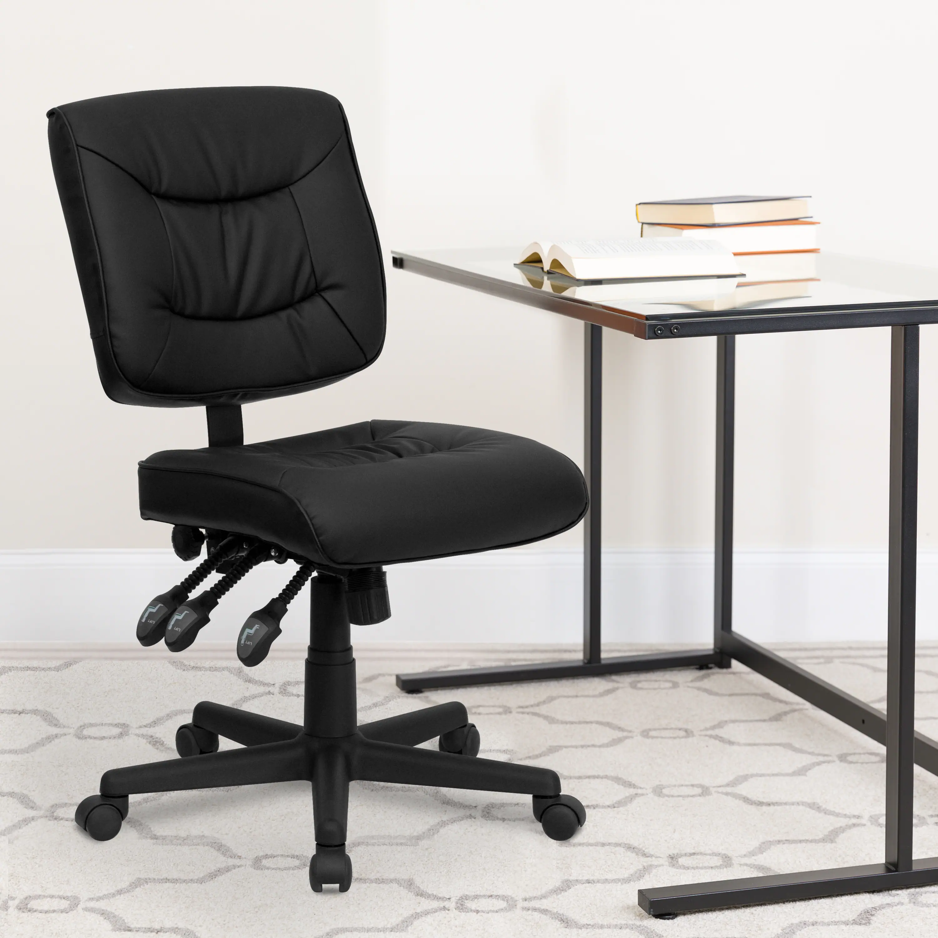 Alt View 1. Emma + Oliver - Mid-Back Leather Multifunction Swivel Ergonomic Task Office Chair - Black.