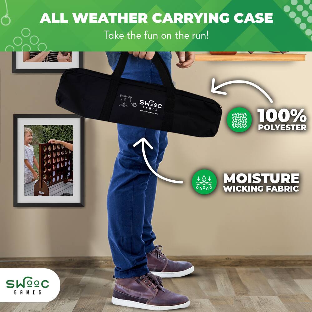 ALL WEATHER CARRYING CASE  
Take the fun on the run!  

100% POLYESTER  
MOISTURE WICKING FABRIC  

SWOEC GAMES