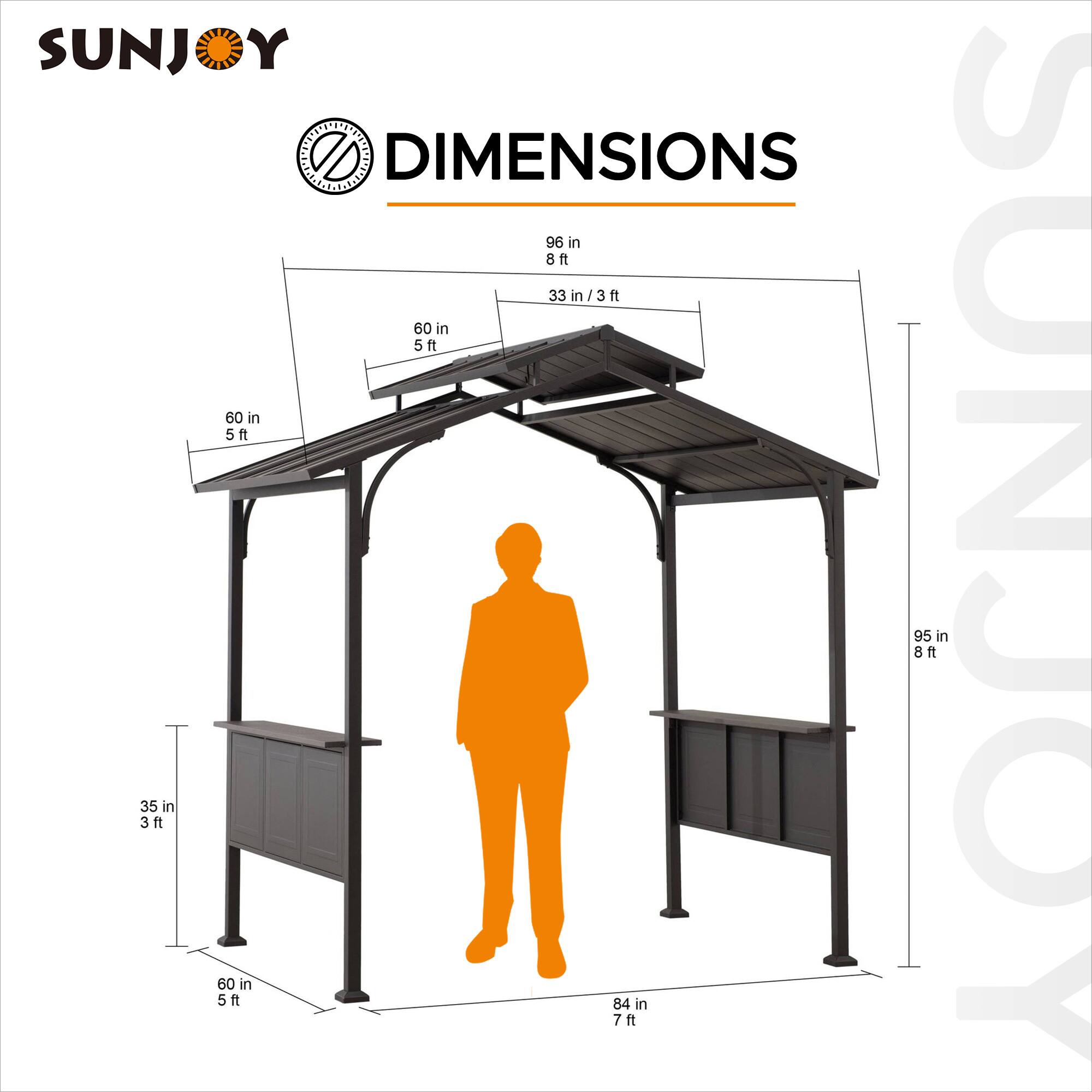 SUNJOY DIMENSIONS

96 in  
8 ft

33 in / 3 ft

60 in  
5 ft

35 in  
3 ft

60 in  
5 ft

84 in  
7 ft

95 in  
8 ft