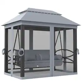 Outsunny - 3-Seat Patio Swing Chair Outdoor Gazebo Swing with Double Tier Canopy