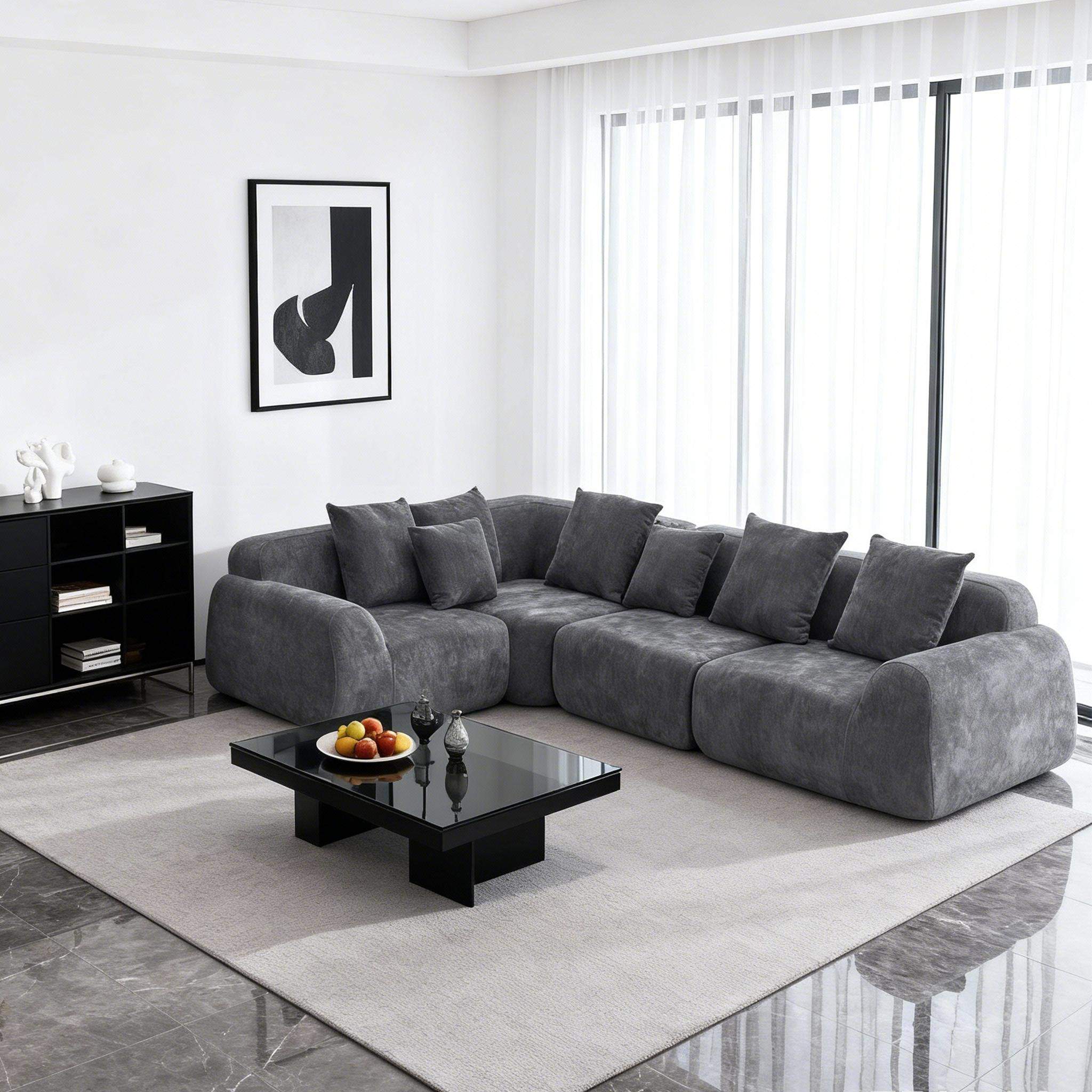 Left. Roomtec - Oversized Cloud Velvet Curved Sectional Couch 118 Boneless Couch with LShape Chaise Upholstered Compression Memory Foam - Grey.