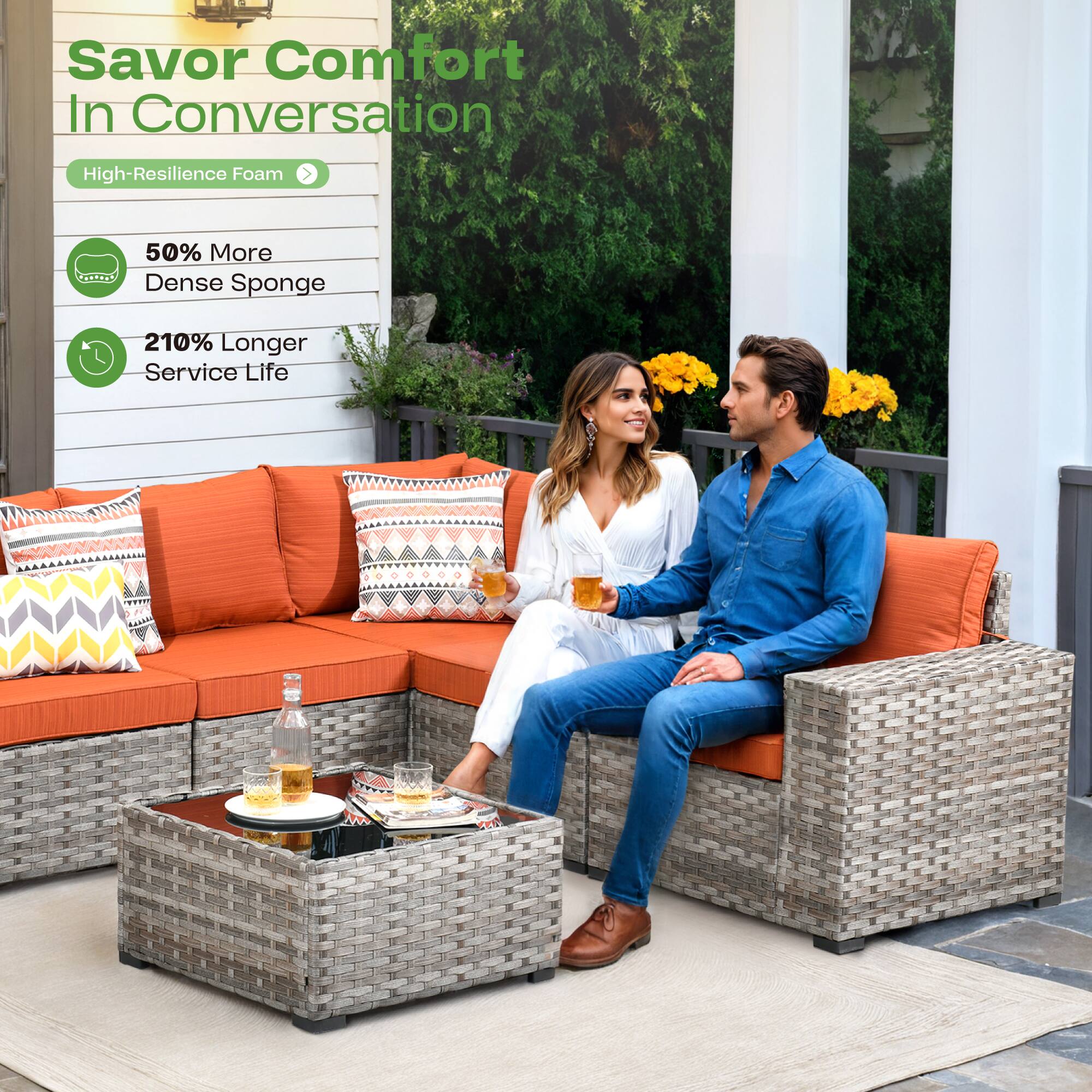Savor Comfort In Conversation

- High-Resilience Foam
- 50% More Dense Sponge
- 210% Longer Service Life