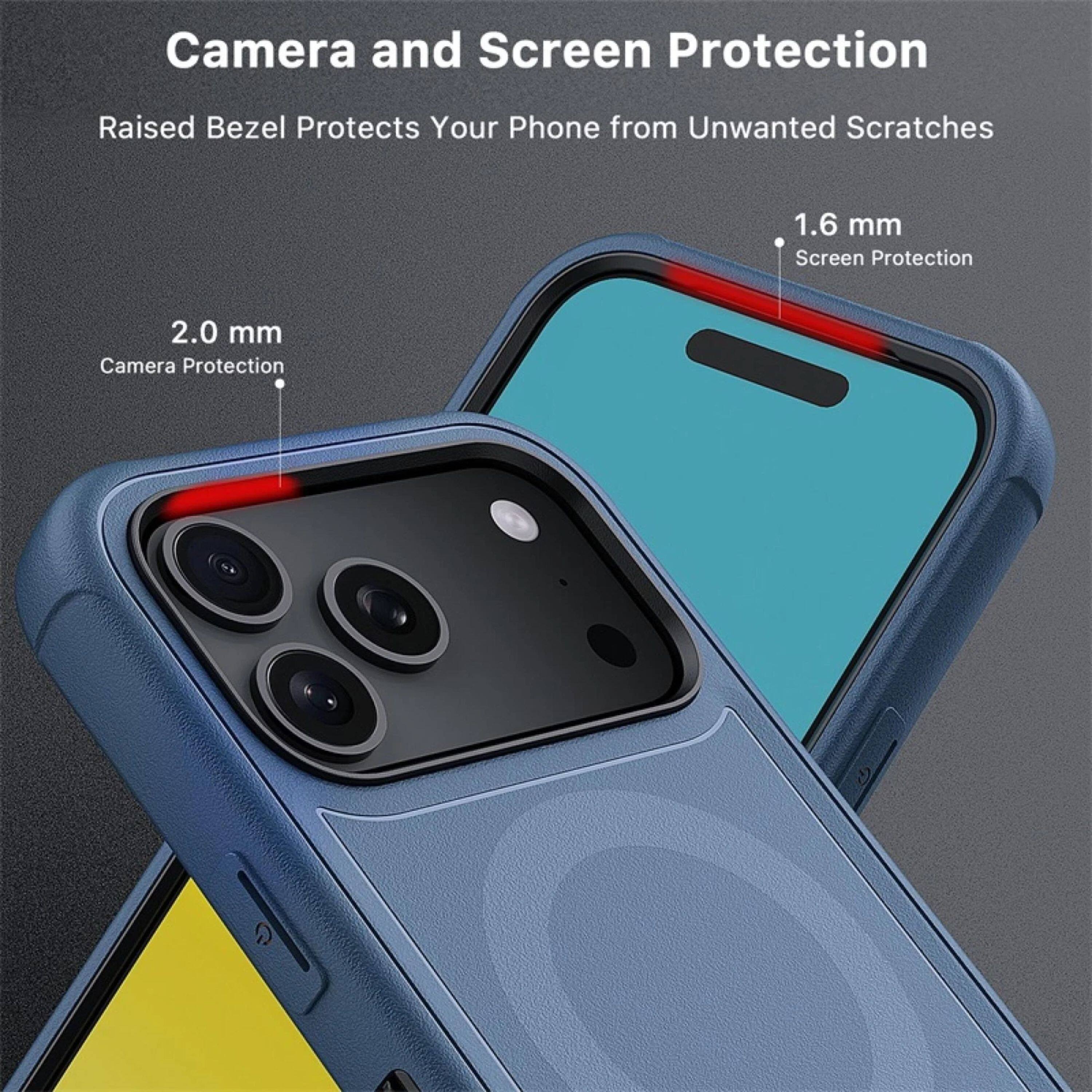 Camera and Screen Protection  
Raised Bezel Protects Your Phone from Unwanted Scratches  

2.0 mm  
Camera Protection  

1.6 mm  
Screen Protection