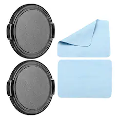 Front. Unique Bargains - 2pcs 58mm Sides Pinch Lens Cap with Cloth for Nikon/Fujifilm/Pentax/Leica - Black.