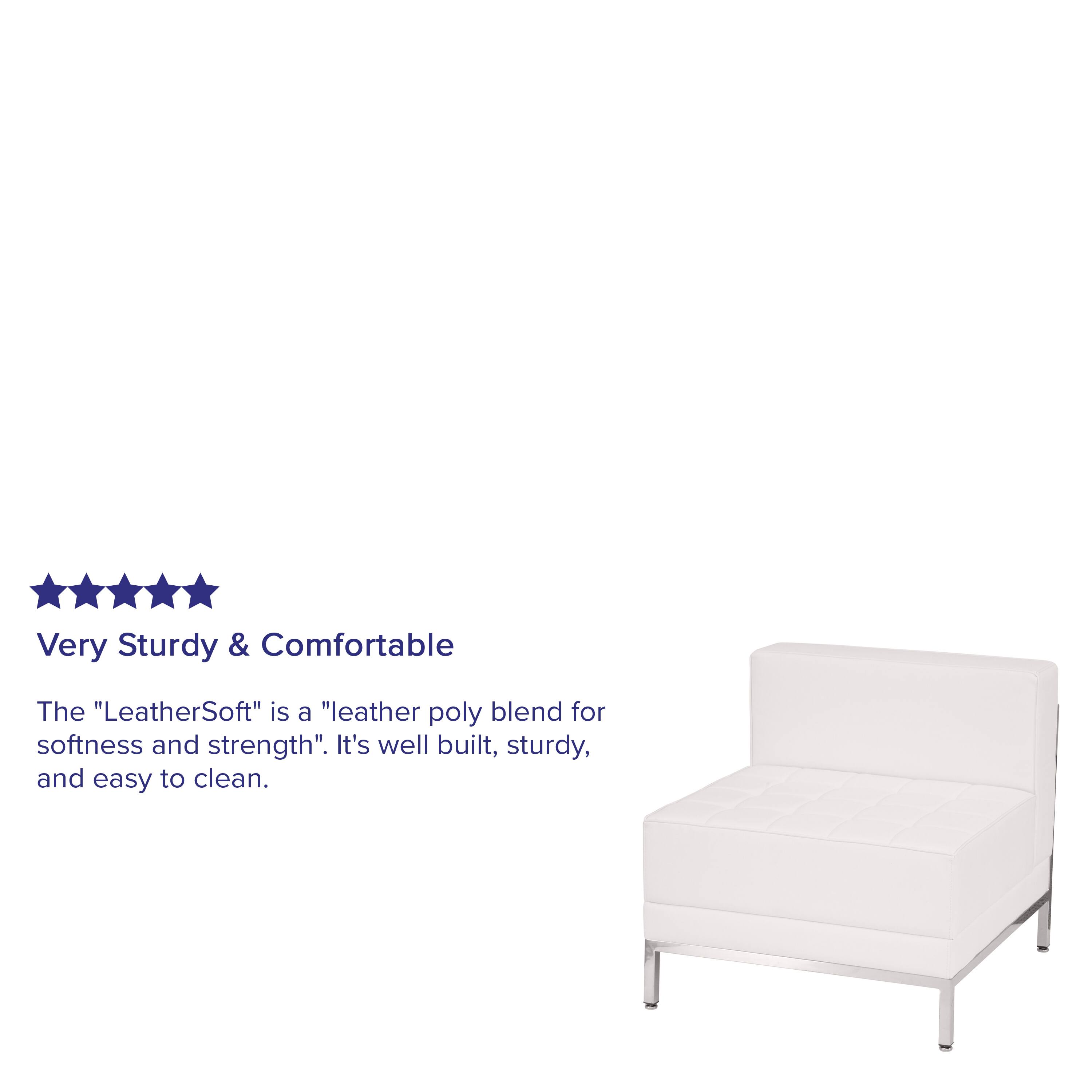 Very Sturdy & Comfortable

The "LeatherSoft" is a "leather poly blend for softness and strength". It's well built, sturdy, and easy to clean.
