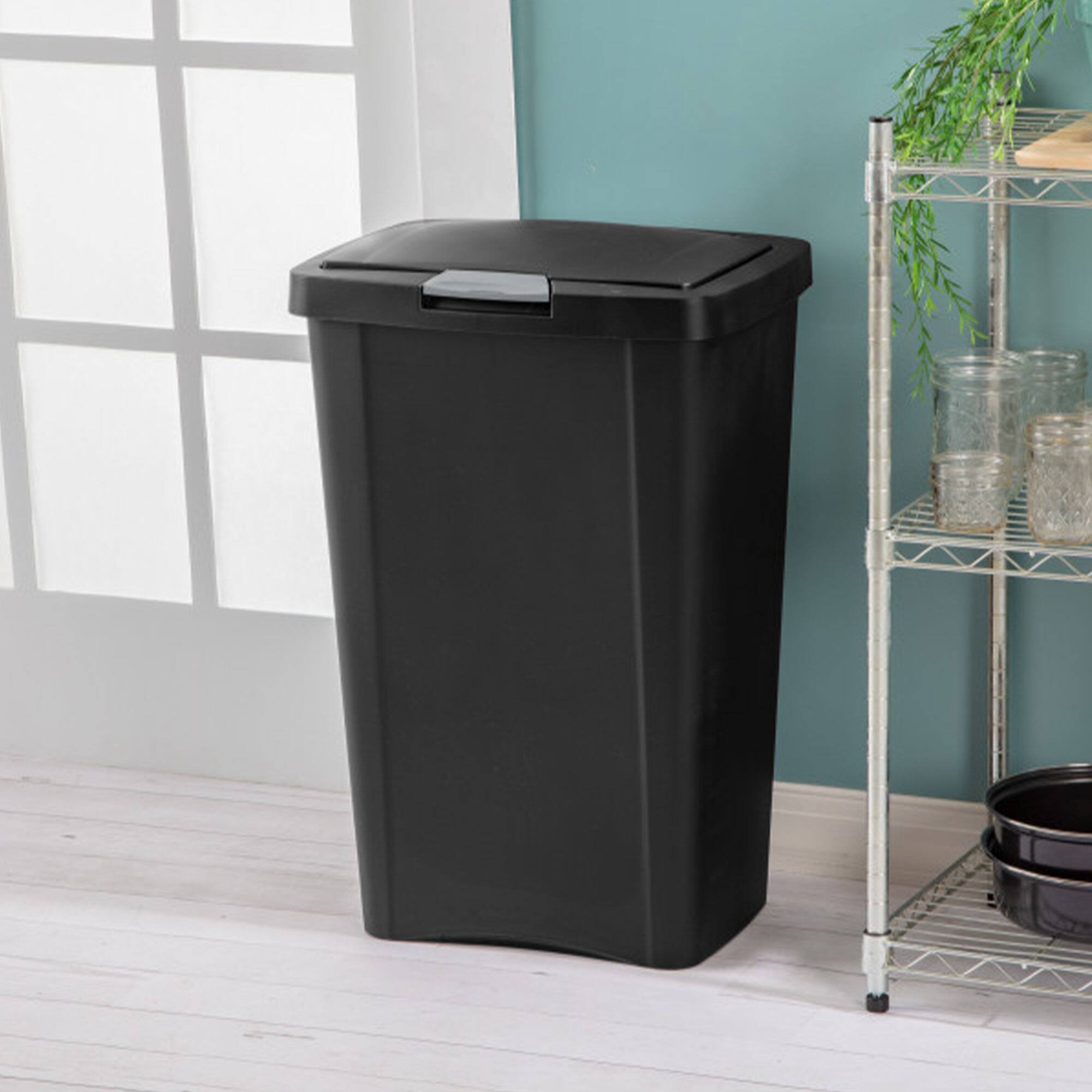Alt View 2. Sterilite - Sterilite 13 Gallon TouchTop Wastebasket with Titanium Latch, Black (4 Pack) - Black.
