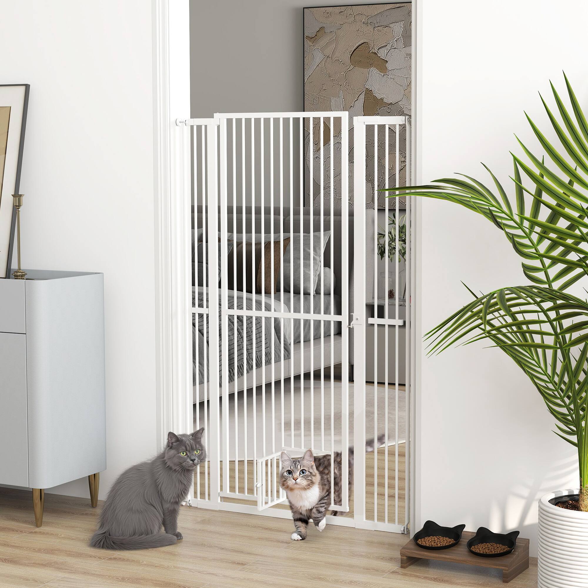Angle. Pawhut - Extra Tall Pet Gate, 30"-41" Dog Gate with Cat Door, 1.4" Narrow Gap, 2.8" and 5.5" Extension.