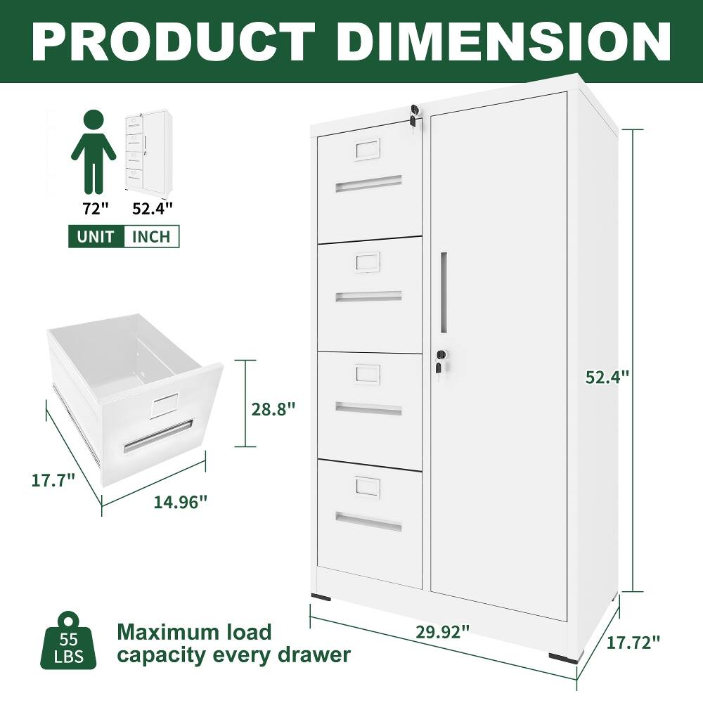 PRODUCT DIMENSION

72"  
52.4"  
UNIT INCH  
52.4"  
28.8"  
17.7"  
14.96"  
55 Maximum load LBS capacity every drawer  
29.92"  
17.72"