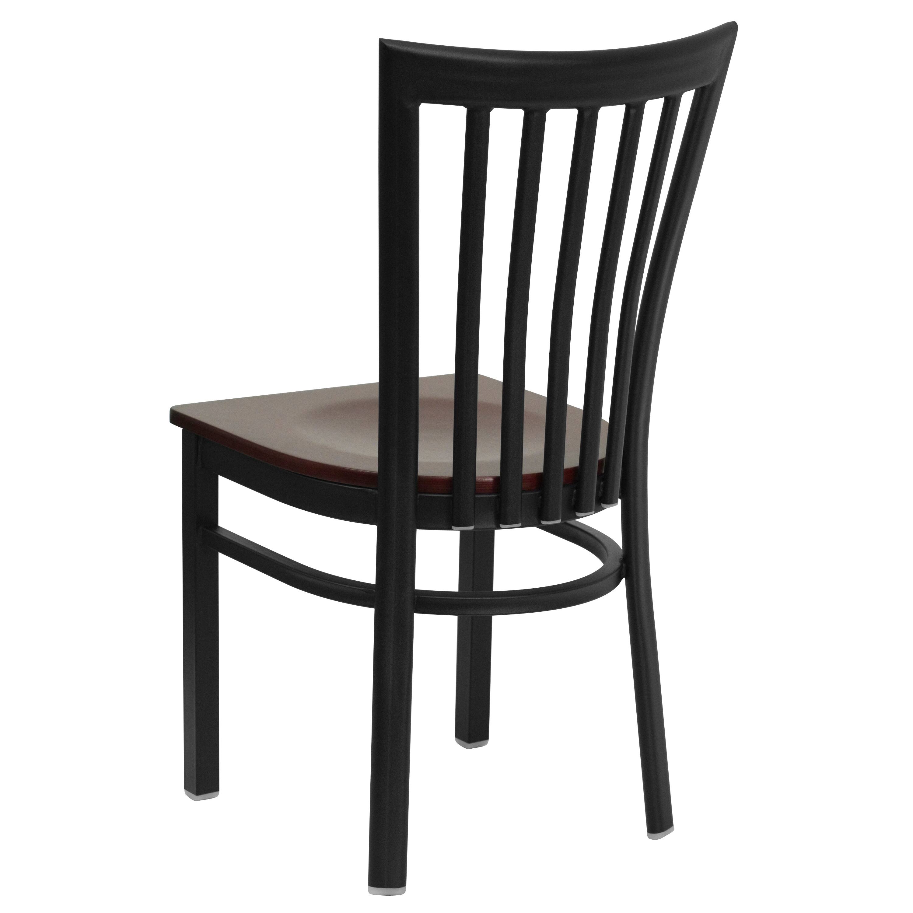 Alt View 3. Emma + Oliver - School House Back Metal Restaurant Dining Chair - Mahogany Wood Seat/Black Metal Frame.