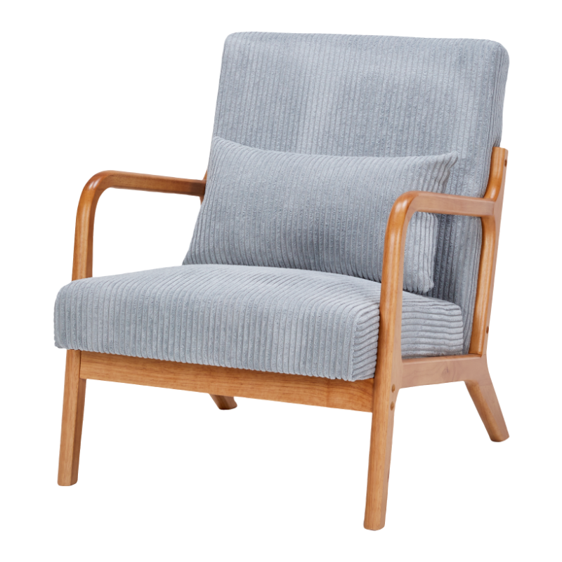 Alt View 8. Ecooso - Mid-Century Modern Accent Armchair, Pillow Upholstered, Solid Wood Frame - Light Gray.