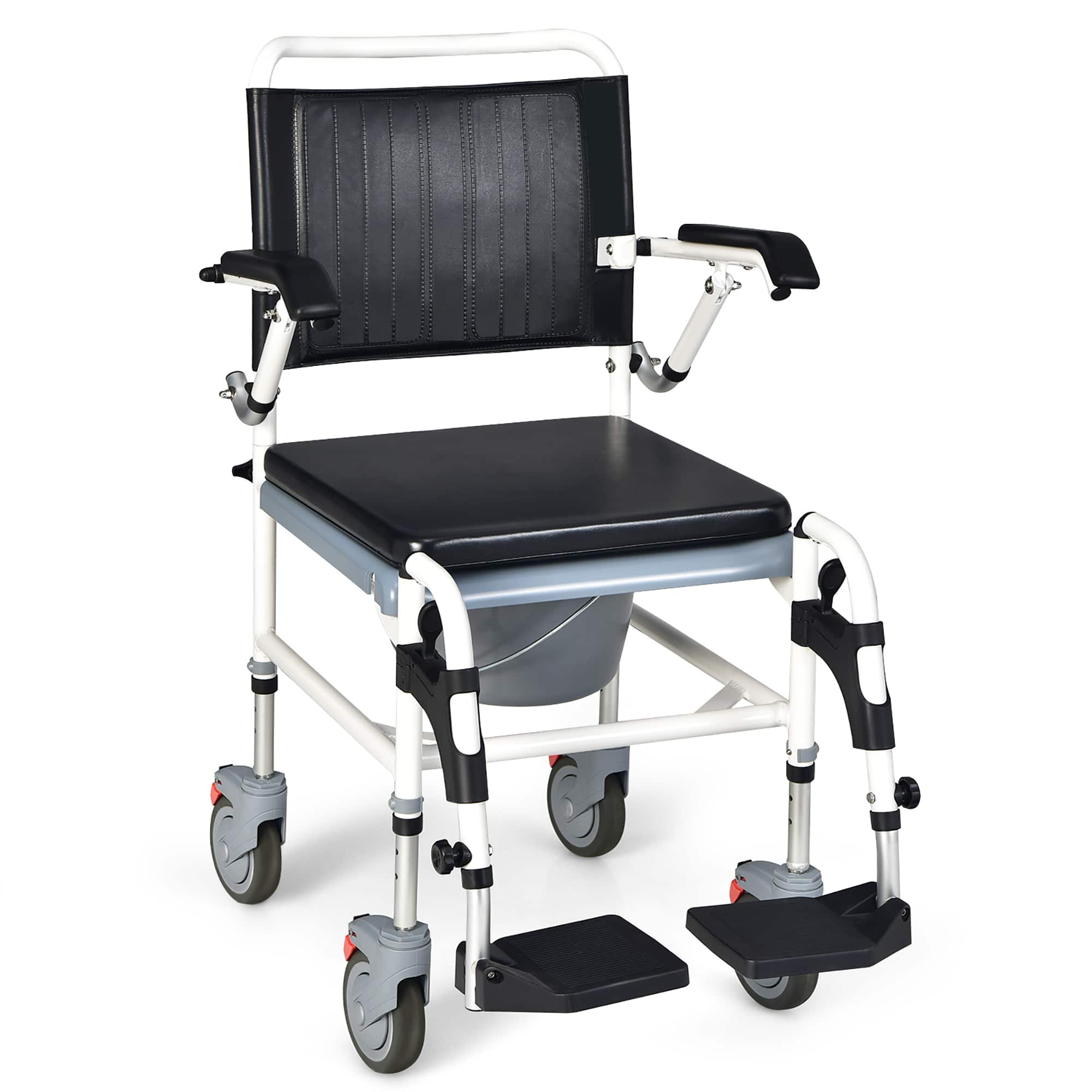 Costway - 4-in-1 Bedside Commode Chair Commode Wheelchair with Detachable Bucket - Black