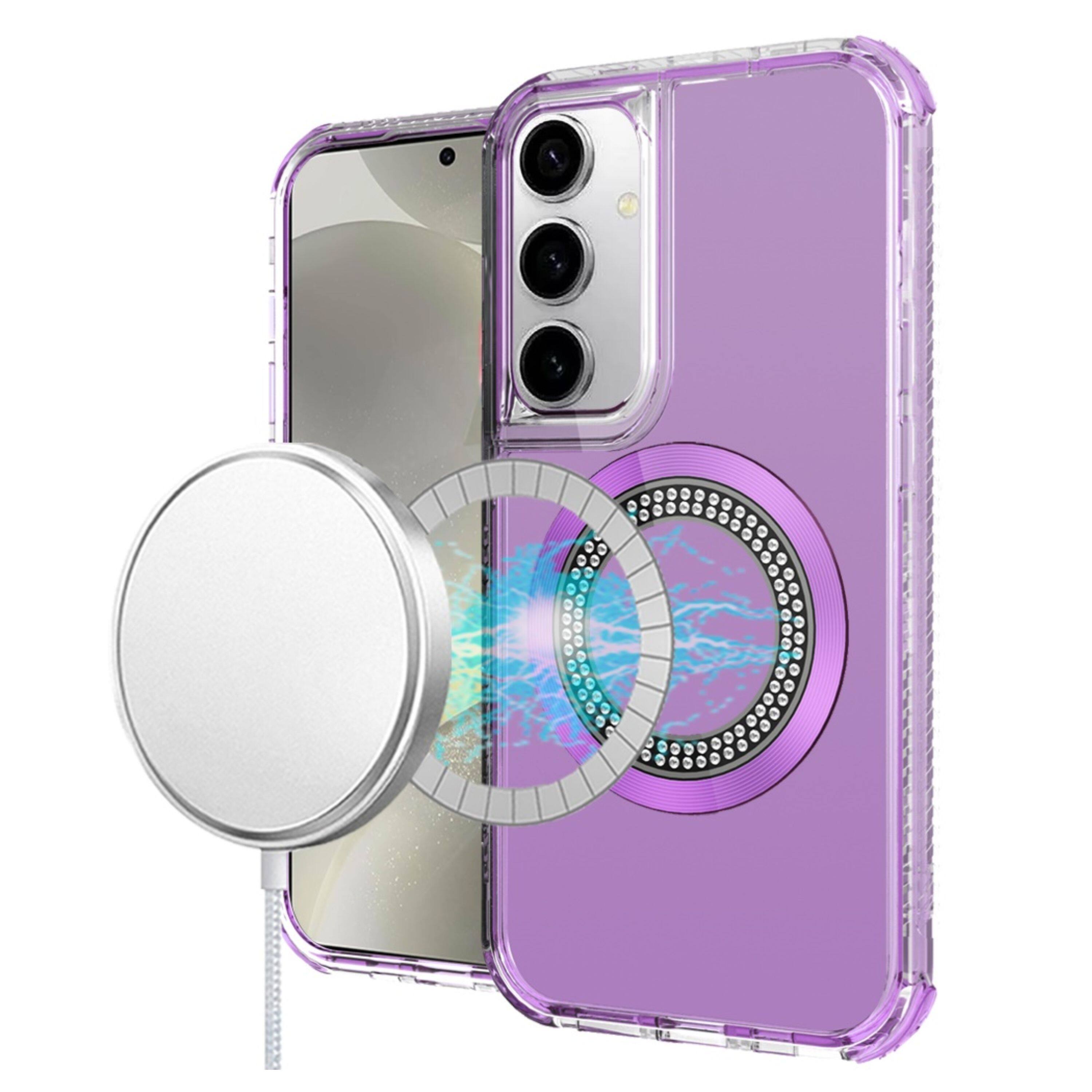Angle. Kitcheniva - Hybrid Magnetic Circle Phone Case With Tempered Glass For Samsung Galaxy S25/S24 Purple - Purple.