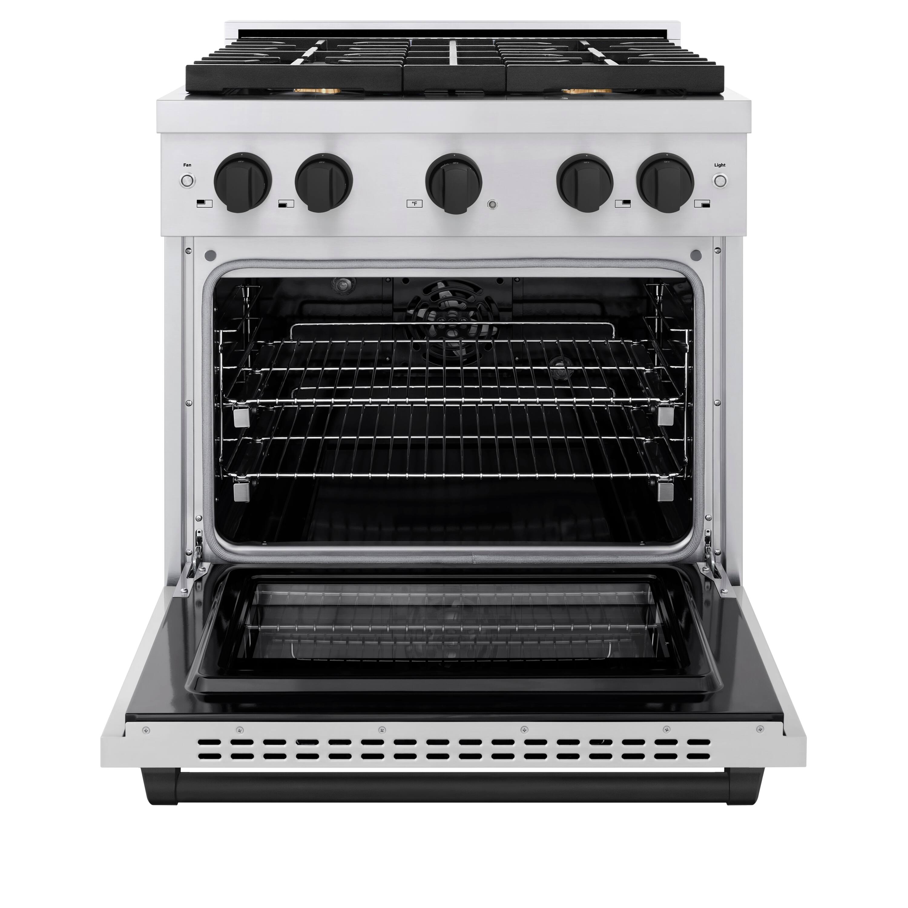 Angle. ZLINE - ZLINE Autograph 30" Paramount Dual Fuel Range w/ 4 Burners & Matte Black Accents (SDRZ-30-MB) - Stainless Steel.