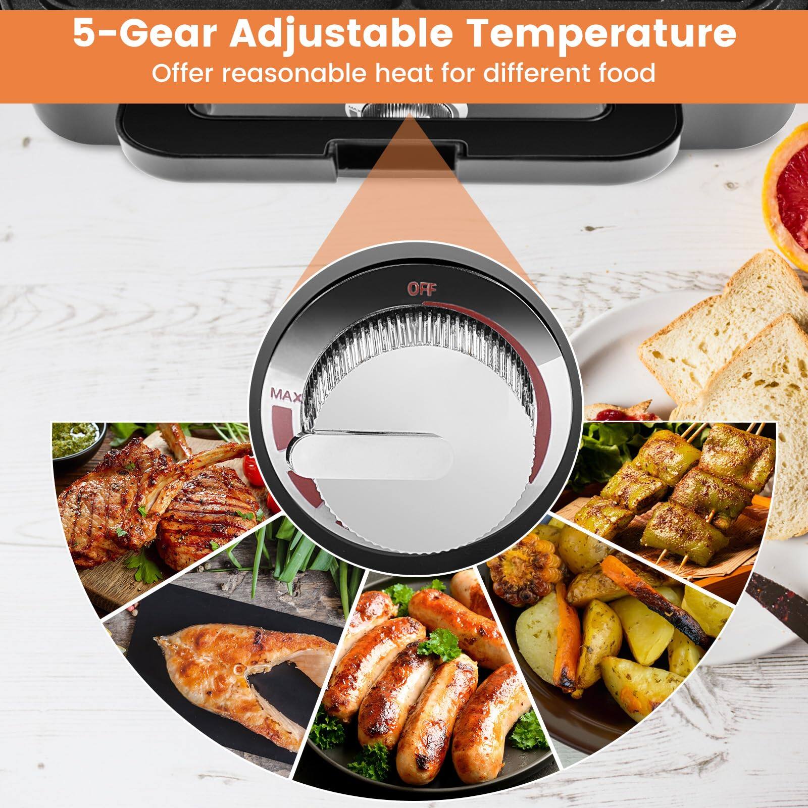 5-Gear Adjustable Temperature  
Offer reasonable heat for different food