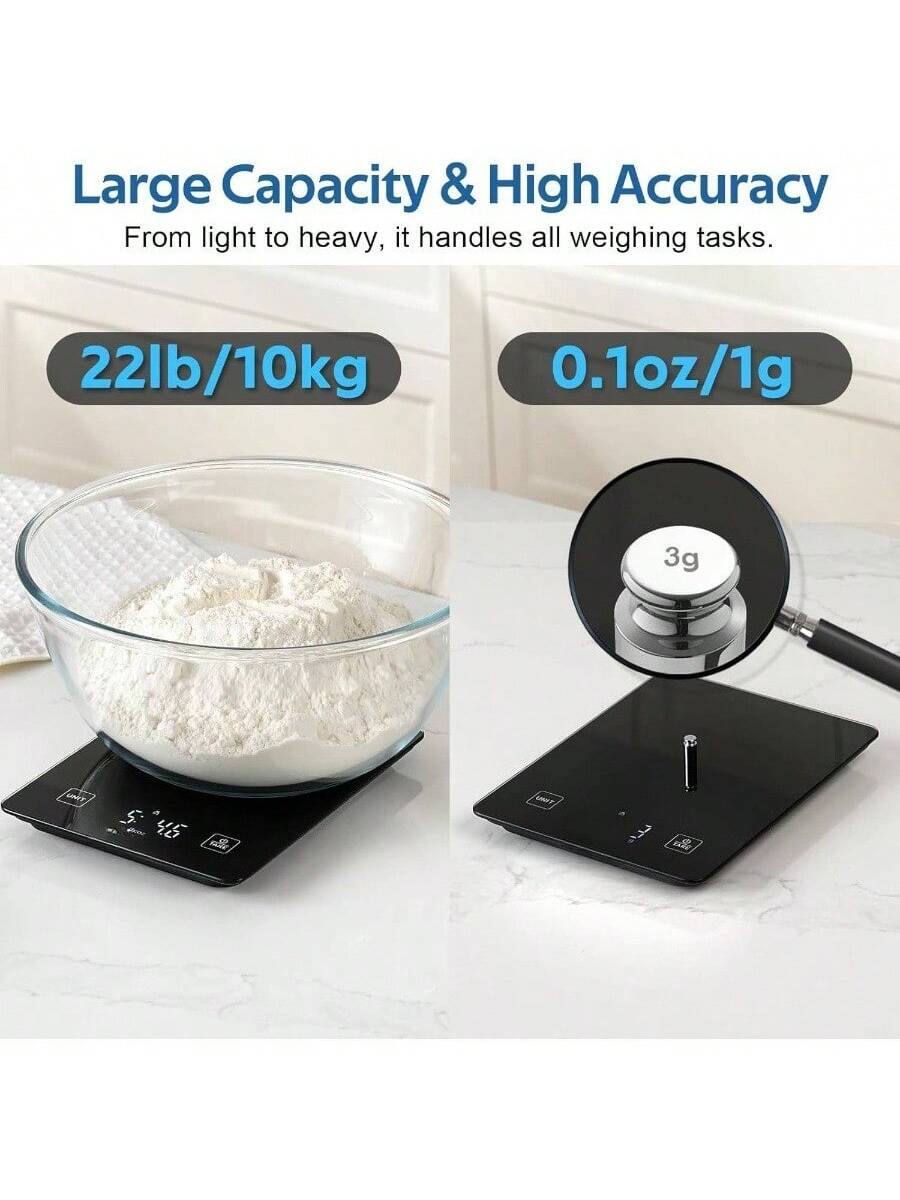 Large Capacity & High Accuracy  
From light to heavy, it handles all weighing tasks.  

22lb/10kg  
0.1oz/1g  

3g