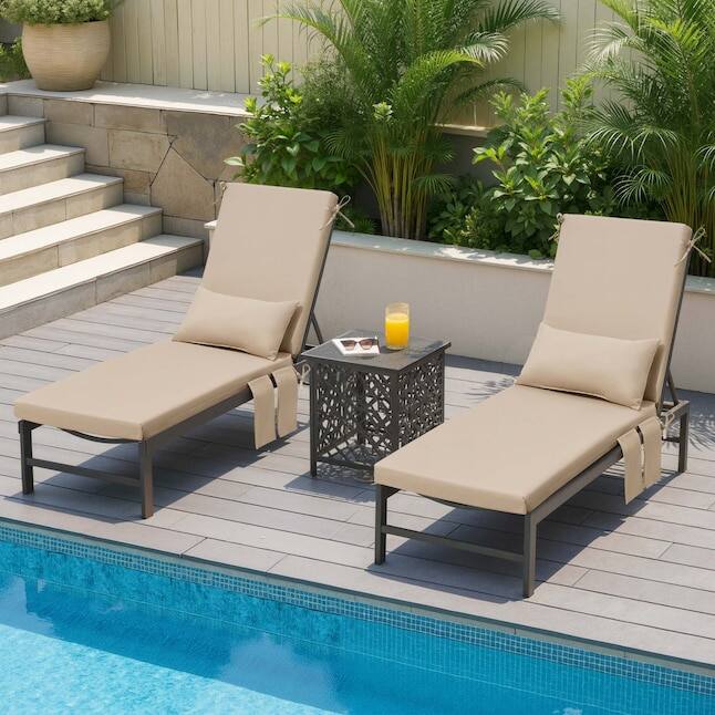 Angle. Crestlive Products - Crestlive Products 2pc 72in Outdoor Water Resistant Chaise Lounge Chair Cushion with Ties Beige Patio lounge cushion - Beige.