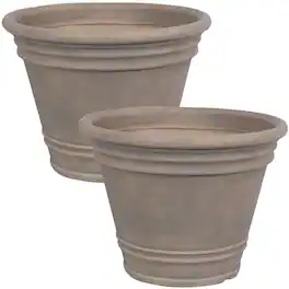 Sunnydaze - 20 in Franklin Dual-Wall Polyresin Planter - Set of 2 - Beige