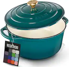 Zulay Kitchen - 5 Quart Enameled Cast Iron Dutch Oven Pot with Lid – Premium Durability & Oven Safe up to 500°F - Emerald