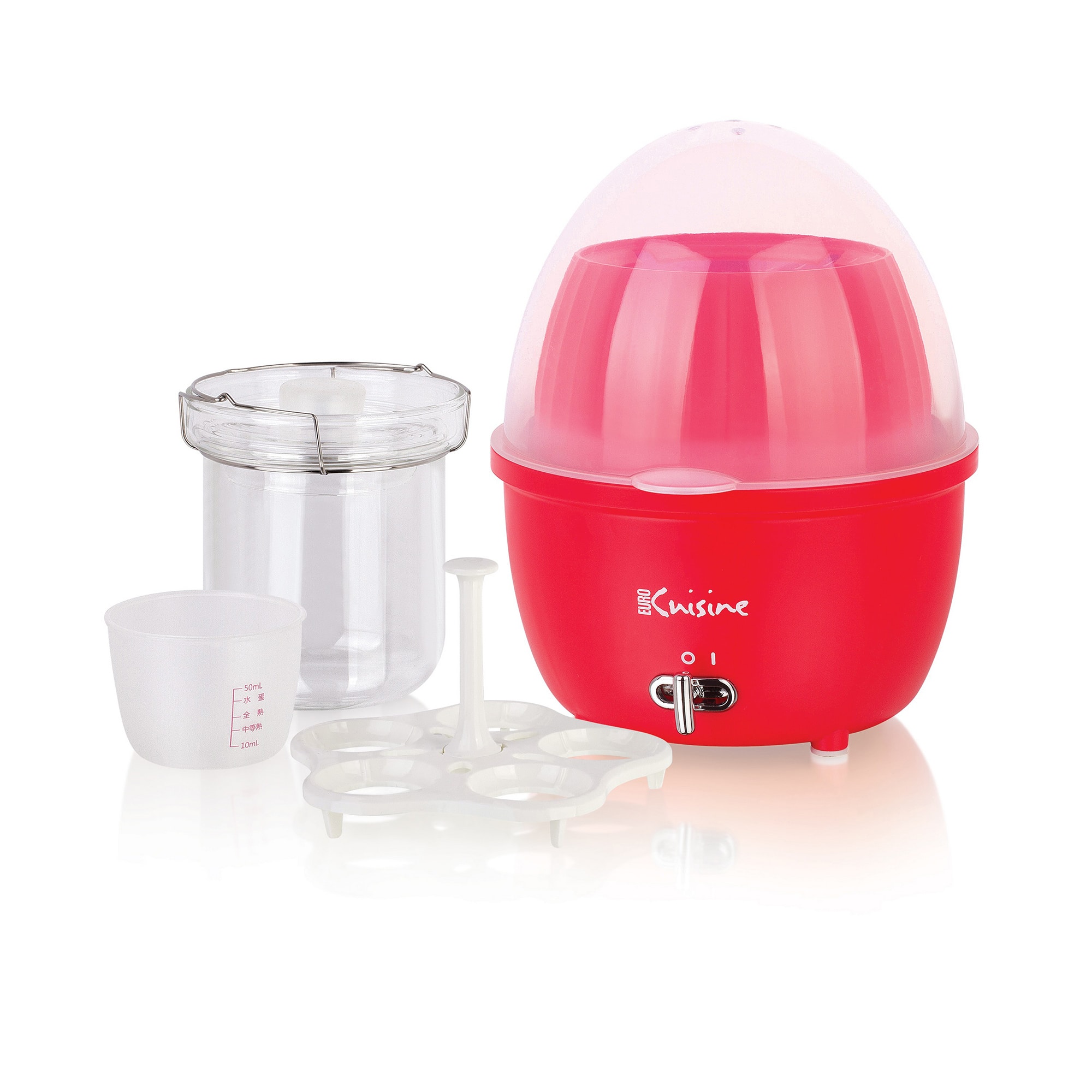 Euro Cuisine - Electric Egg Cooker & Food Steamer with Auto Shut Off - Red