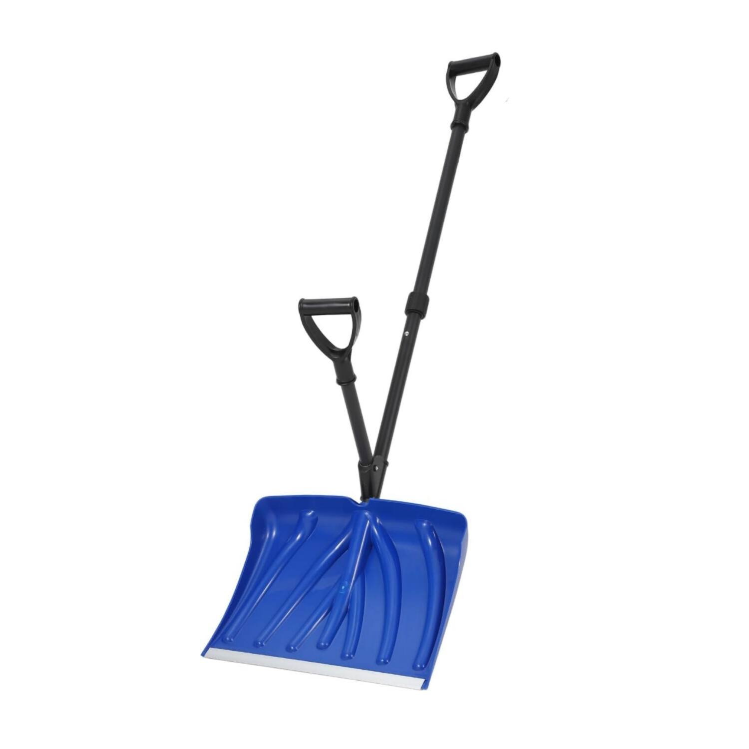 Front. Babevy - 18in Lightweight Snow Shovel, Steel D-Ring Handle, Aluminum Strip, Blue Shovel & Black Pole, Walkway Tool.
