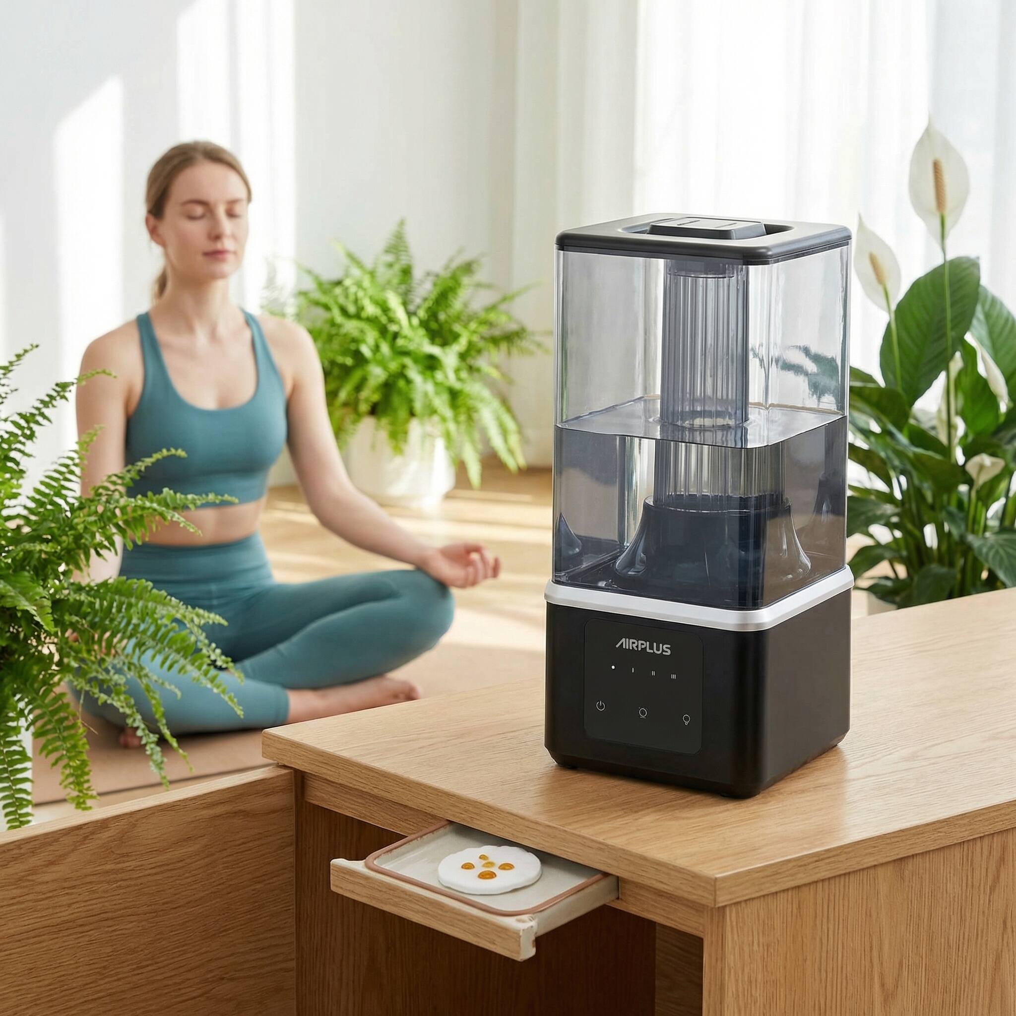 Alt View 2. Airplus - 1.1 Gal. Black Ultra Fine Water Mist Ultrasonic Desktop Humidifier and Fragrance Diffuser Up to 450 sq. ft..