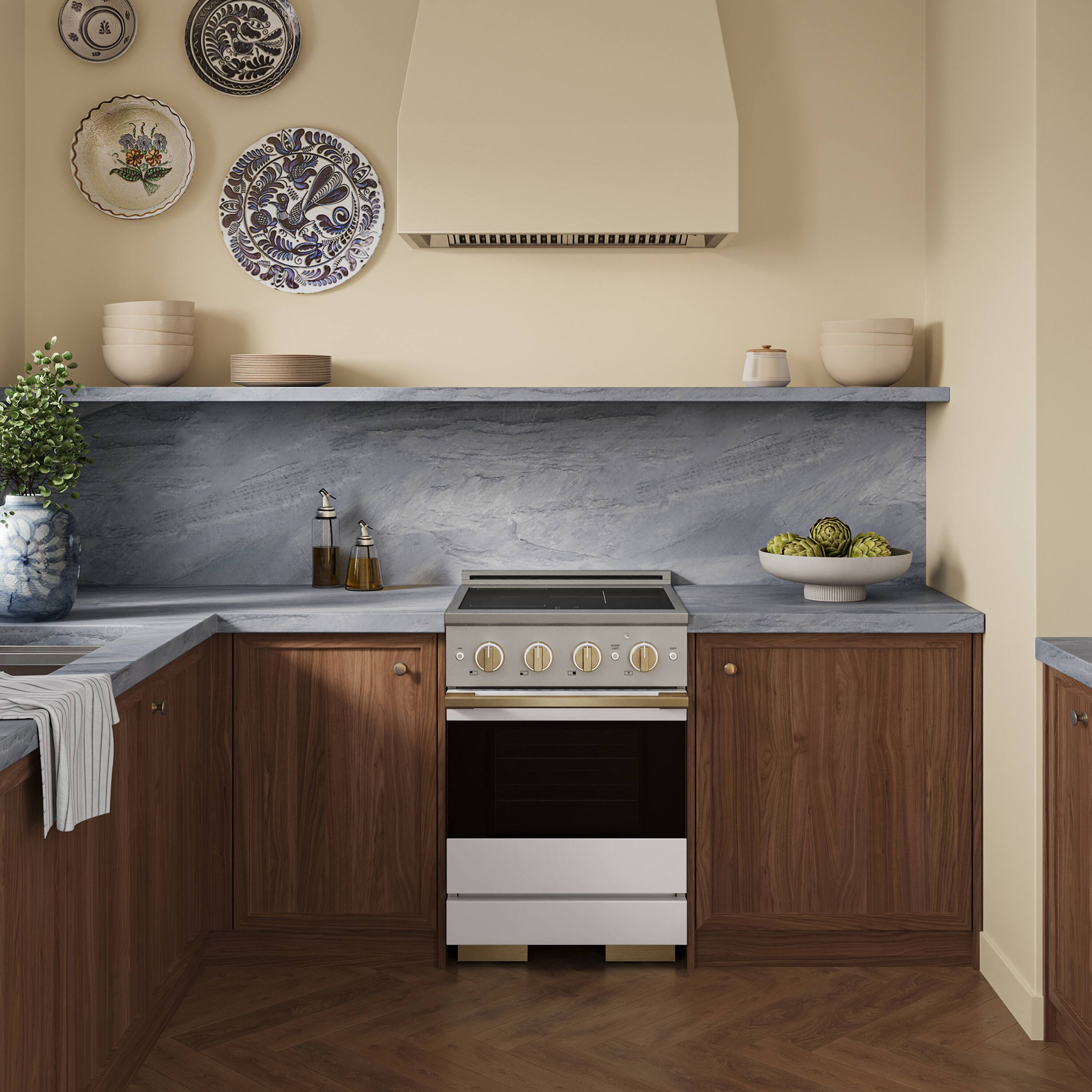 Alt View 2. ZLINE - Autograph 24 in. 3.2 cu. ft. Marino Freestanding Induction Range with 3 Burners and Bronze Accents with White Door - White Matte.